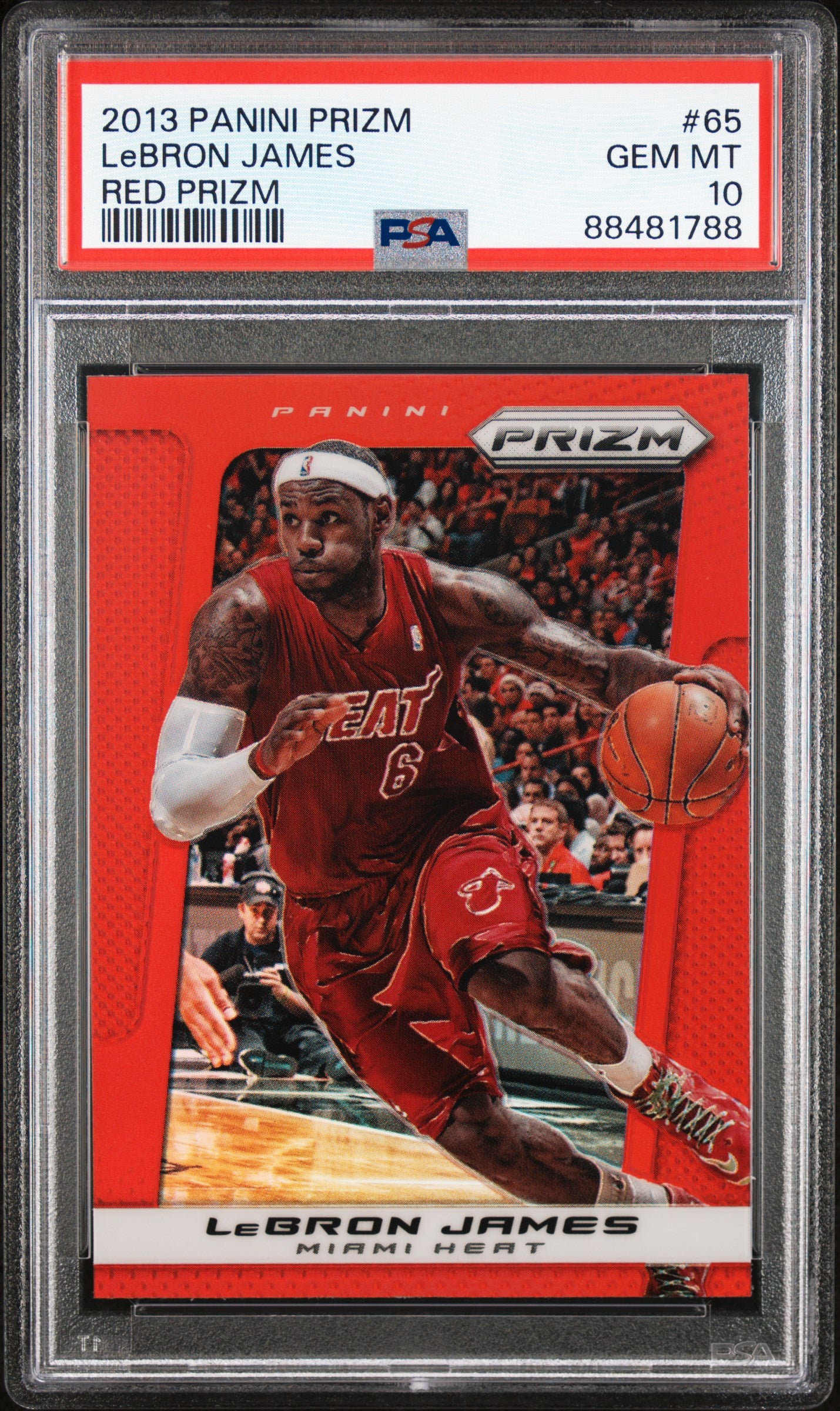 front card 2013 PANINI PRIZM LeBRON JAMES RED PRIZM PSA GEM MT 10