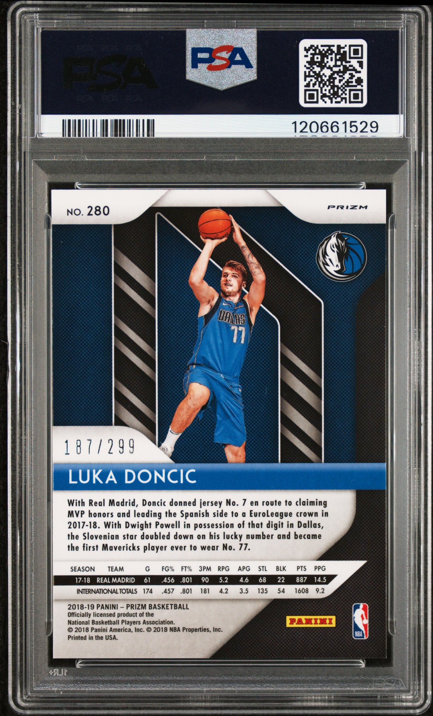 rear card 2018 PANINI PRIZM LUKA DONCIC RED PRIZM PSA GEM MT 10