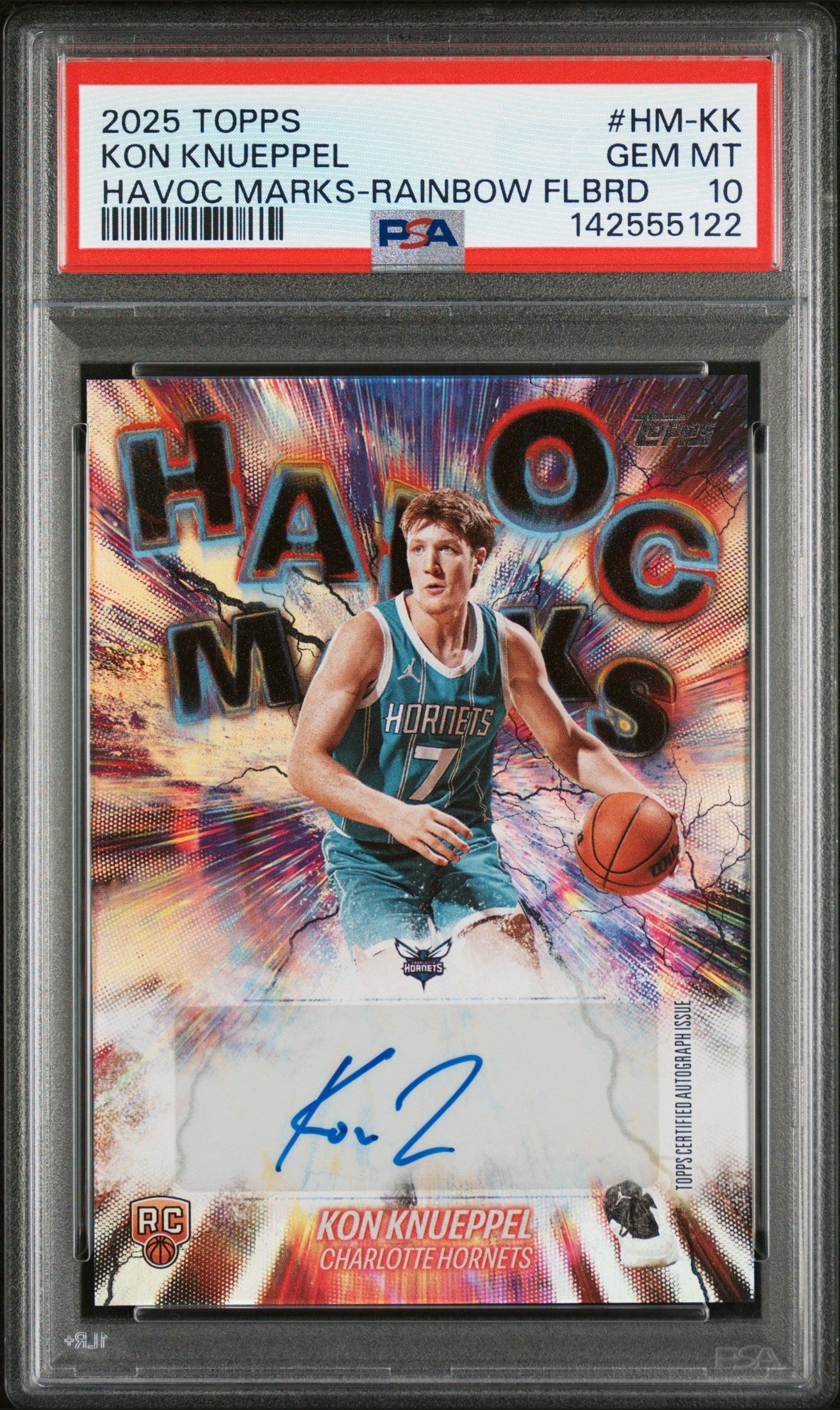 front card 2025 TOPPS HAVOC MARKS KON KNUEPPEL HAVOC MARKS-RAINBOW FLBRD PSA GEM MT 10