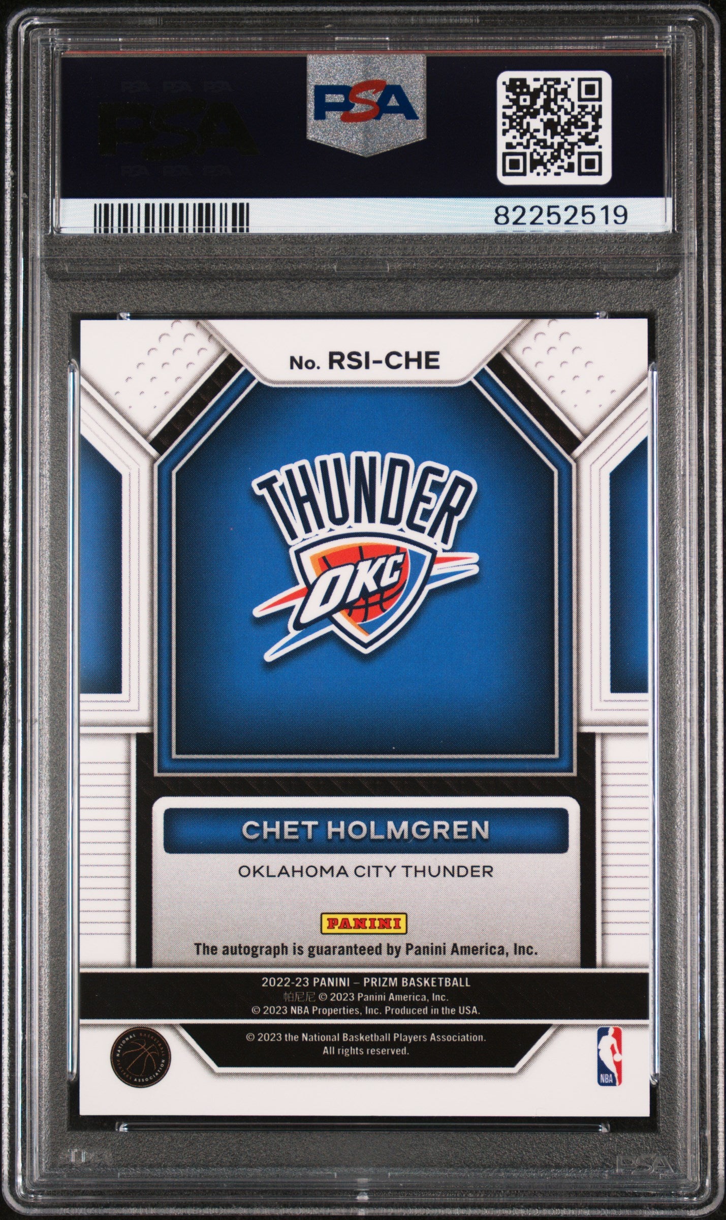 rear card 2022 PANINI PRIZM ROOKIE SIGNATURES CHET HOLMGREN ROOKIE SIGNATURES PSA GEM MT 10