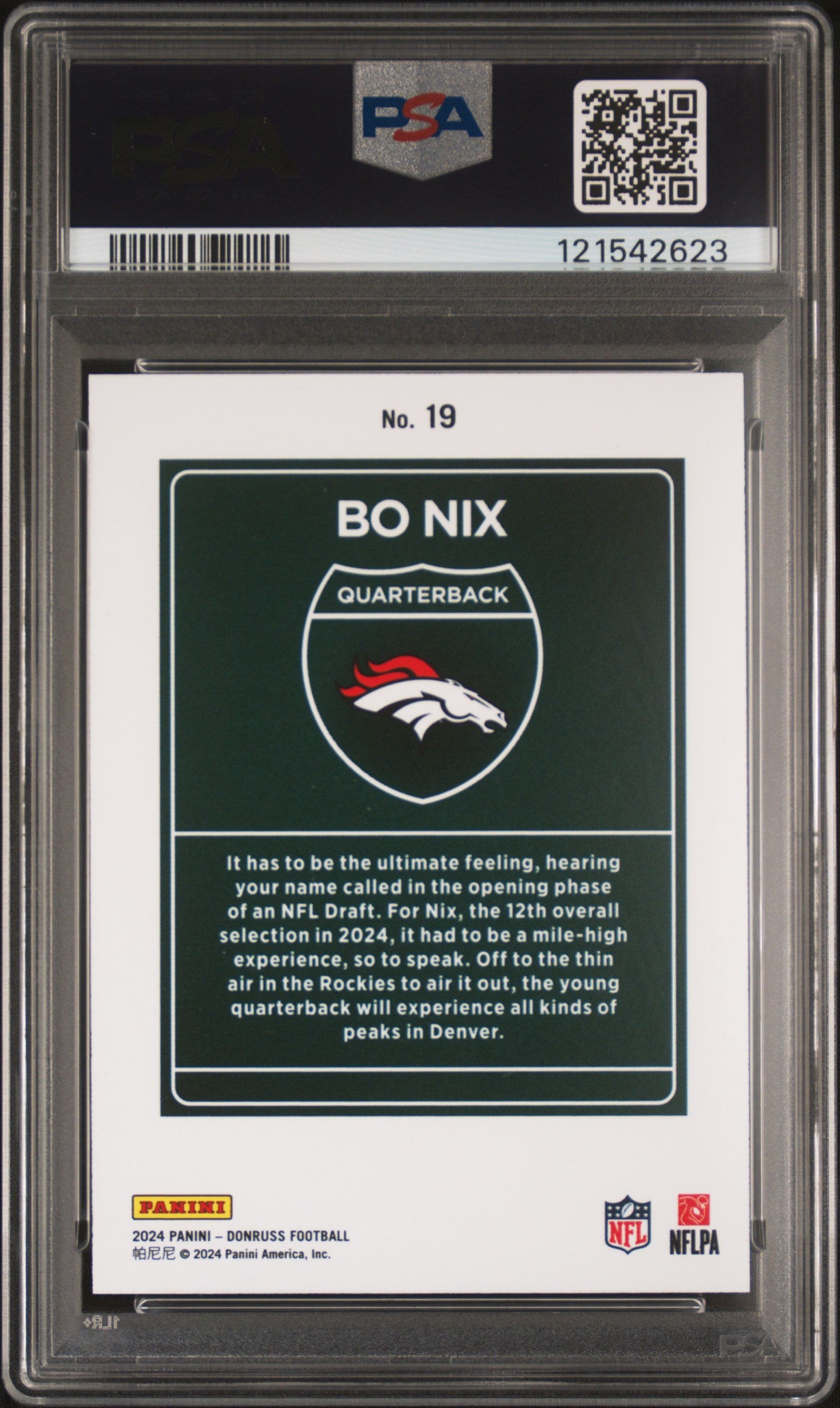 rear card 2024 PANINI DONRUSS DOWNTOWN! BO NIX PSA GEM MT 10