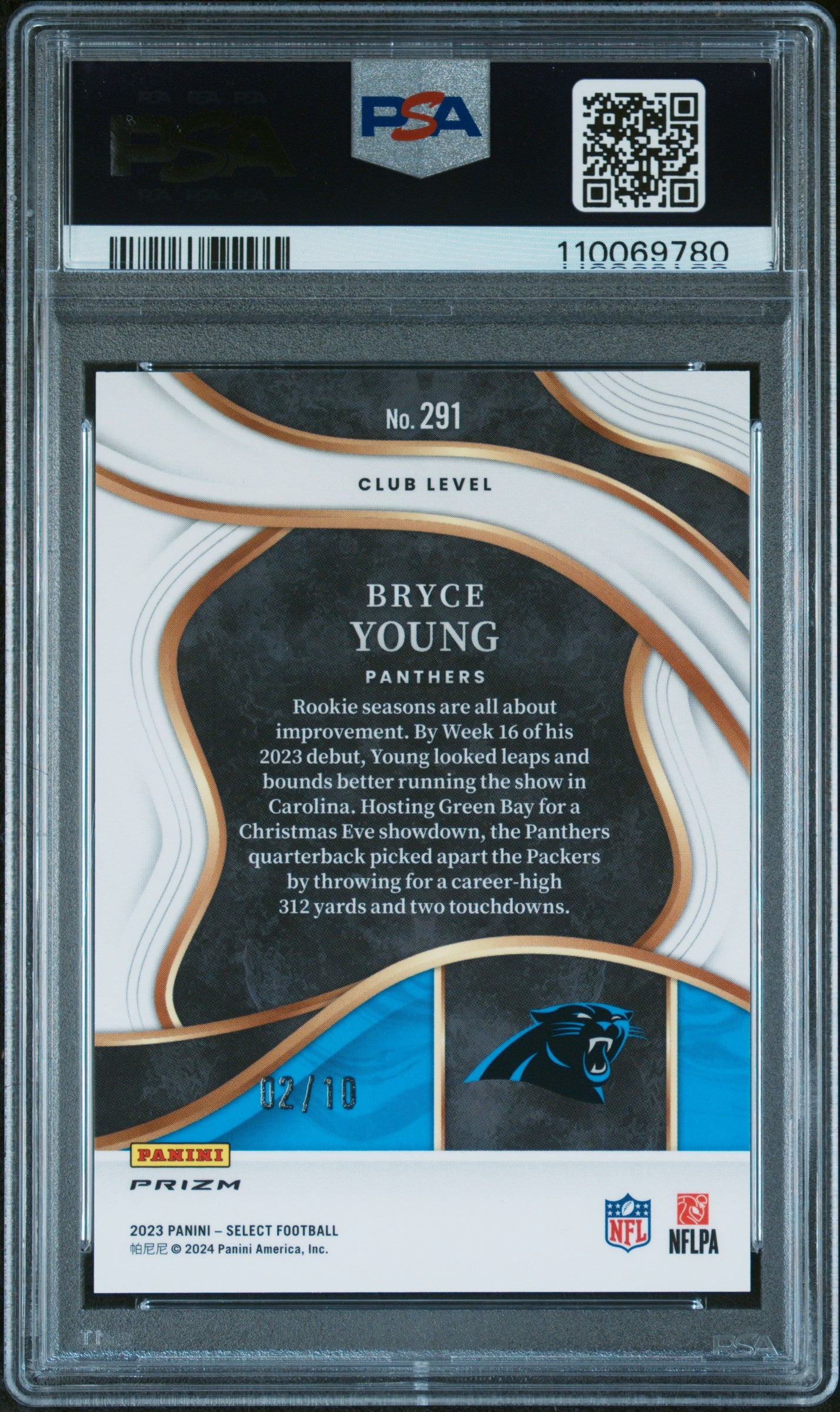 rear card 2023 PANINI SELECT BRYCE YOUNG DRAGON SCALE GOLD PRIZM PSA GEM MT 10