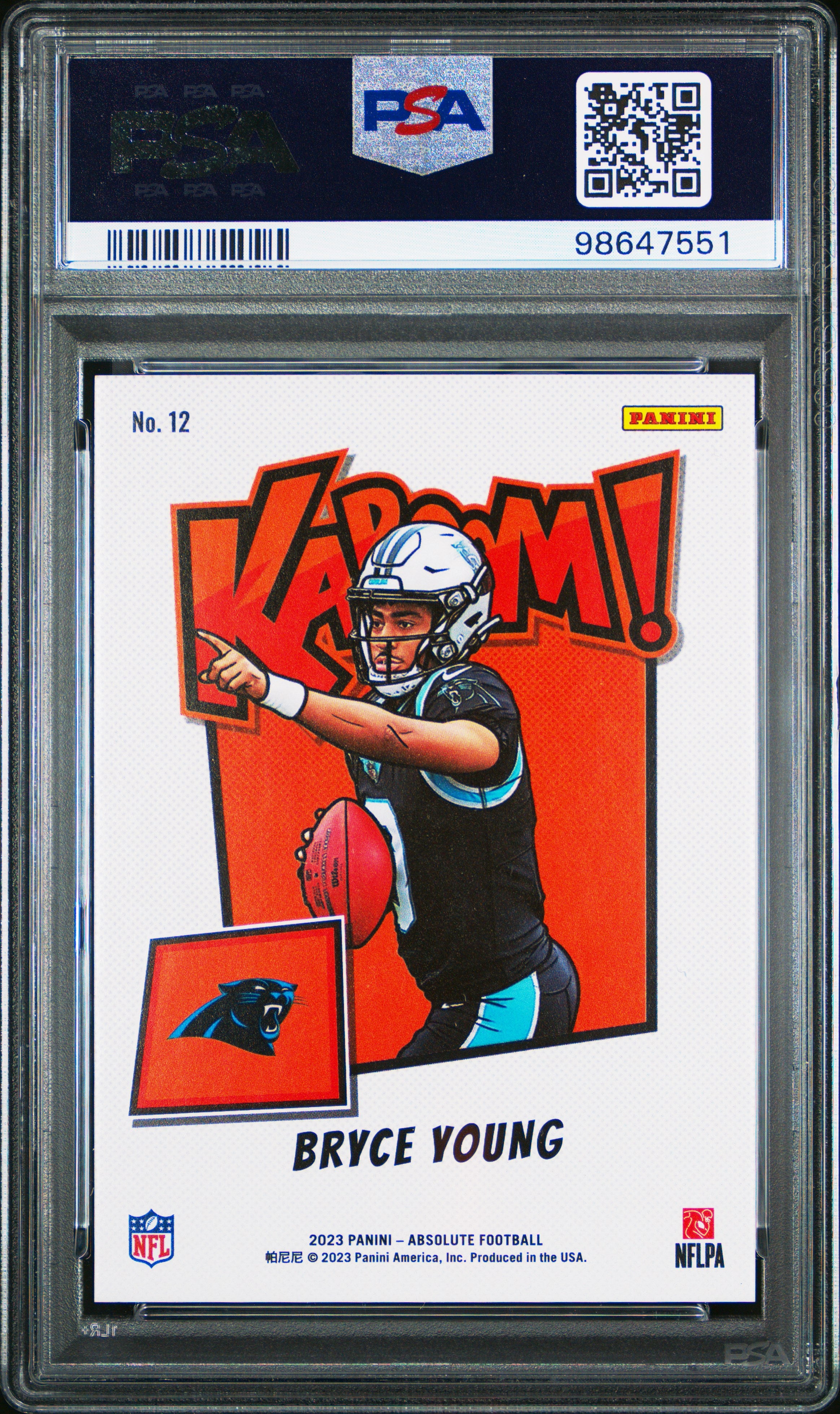 rear card 2023 PANINI ABSOLUTE KABOOM! HORIZONTAL BRYCE YOUNG PSA GEM MT 10