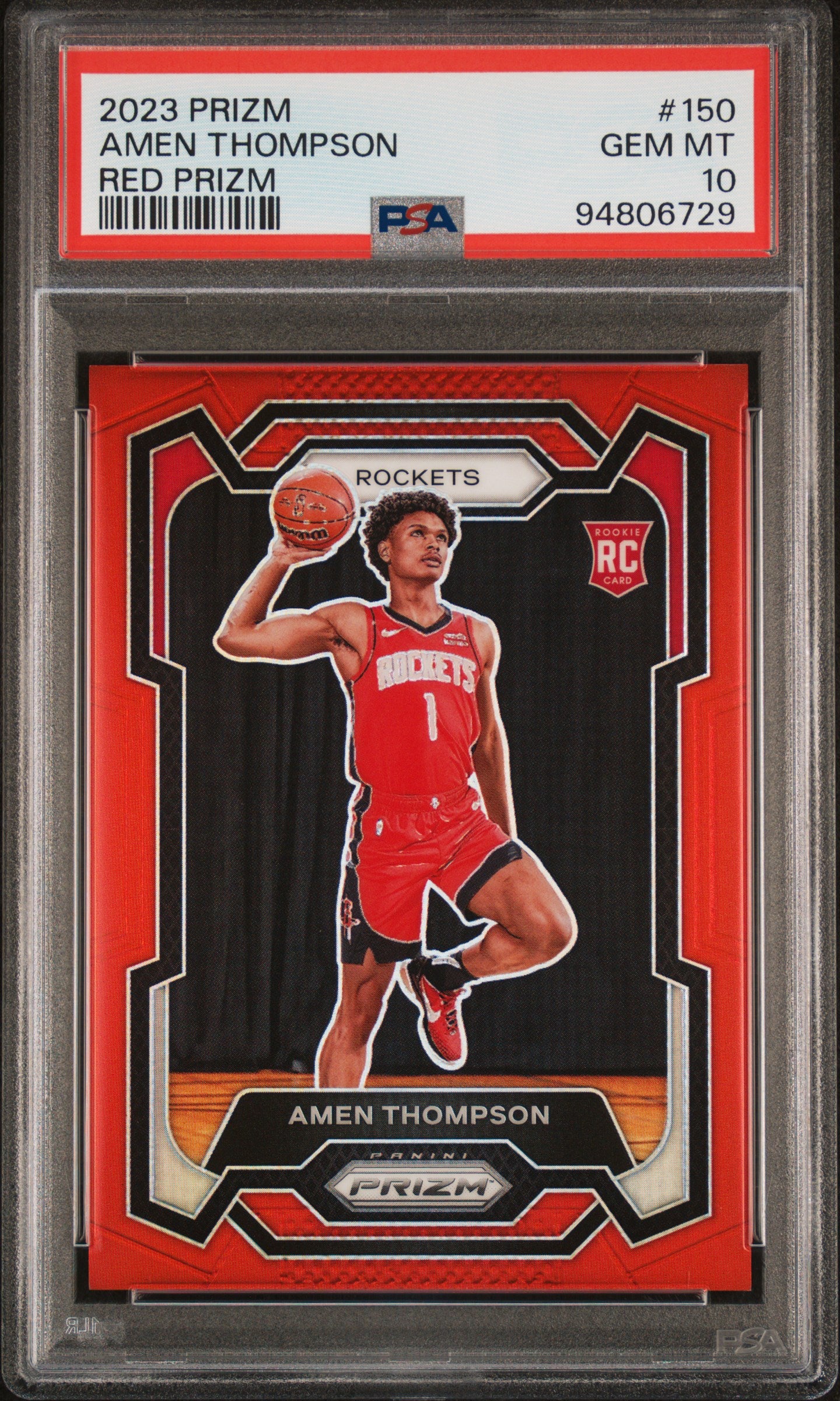 front card 2023 PANINI PRIZM AMEN THOMPSON RED PRIZM PSA GEM MT 10