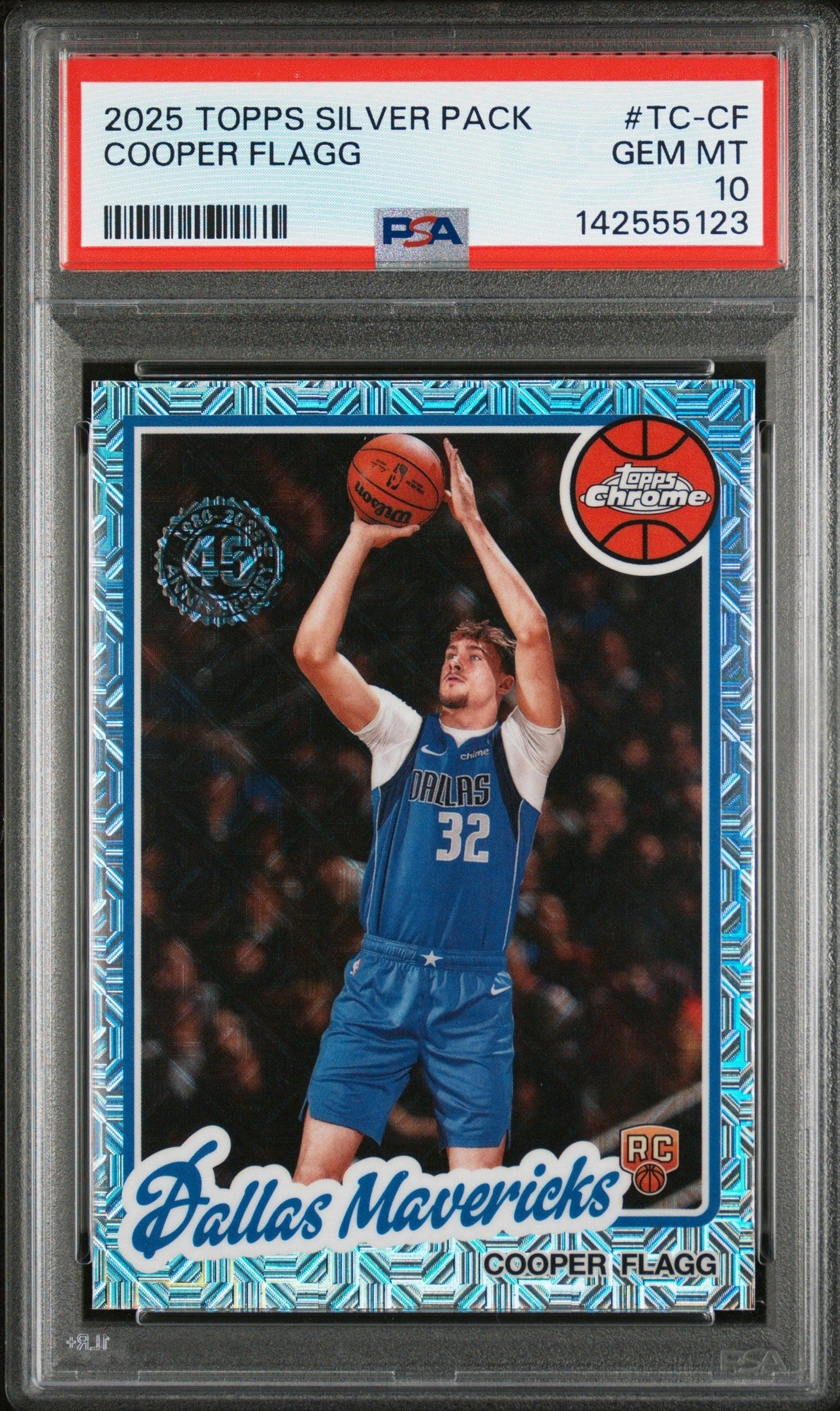 front card 2025 TOPPS SILVER PACK 1980-81 TOPPS CHROME BASKETBALL COOPER FLAGG PSA GEM MT 10