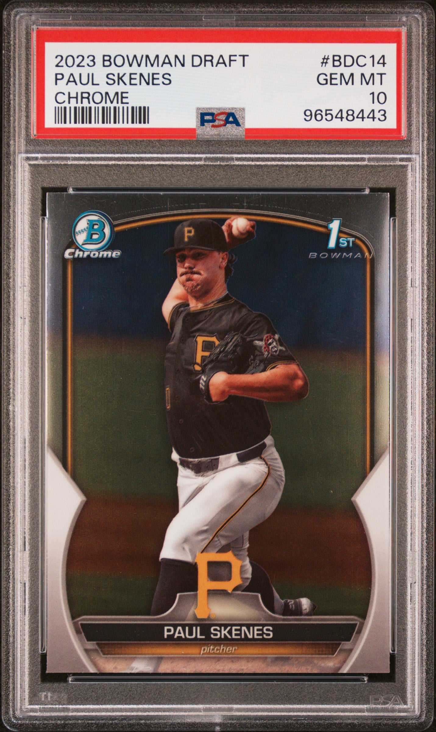 front card 2023 BOWMAN DRAFT PAUL SKENES CHROME PSA GEM MT 10