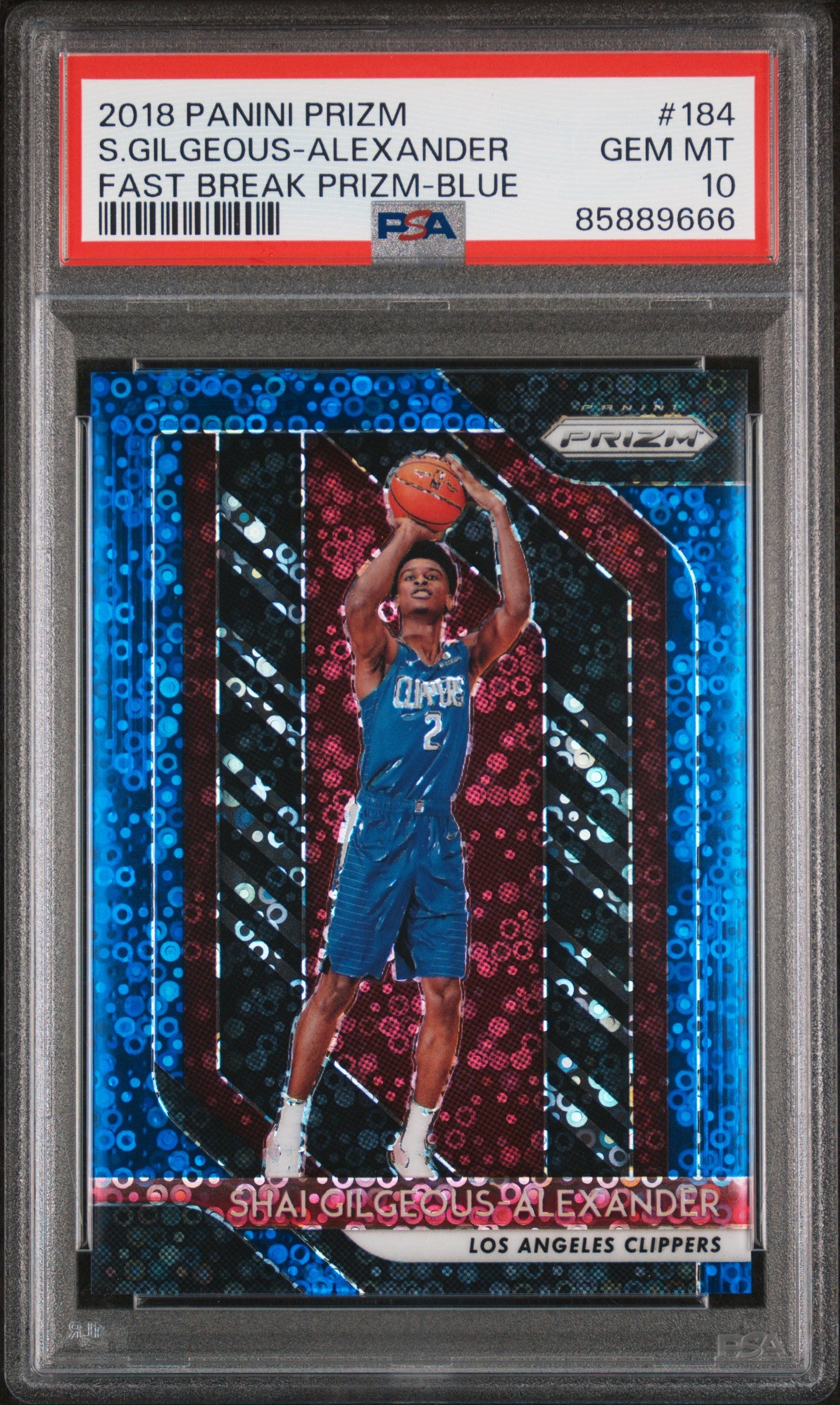 front card 2018 PANINI PRIZM S.GILGEOUS-ALEXANDER FAST BREAK PRIZM-BLUE PSA GEM MT 10