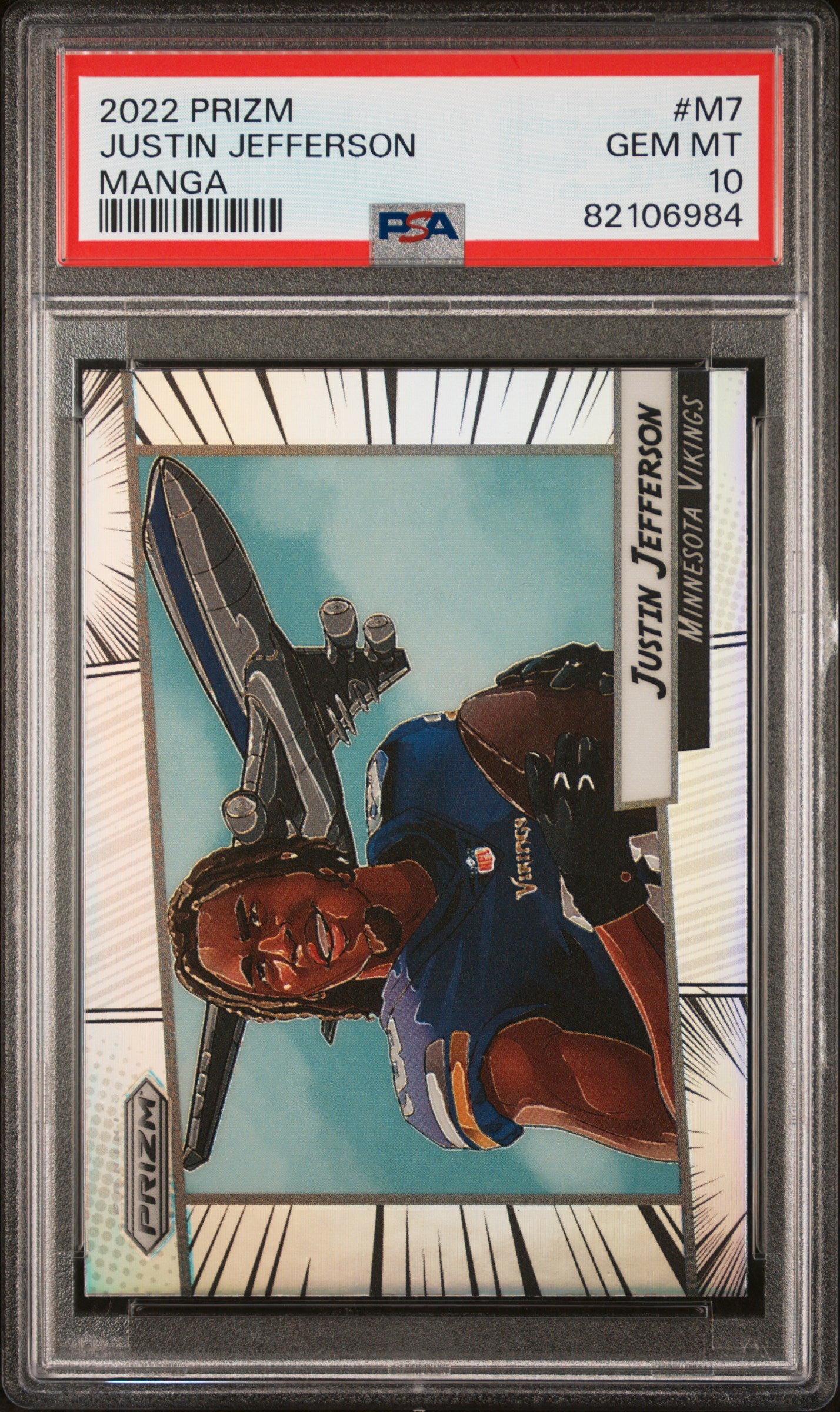 front card 2022 PANINI PRIZM MANGA JUSTIN JEFFERSON MANGA PSA GEM MT 10