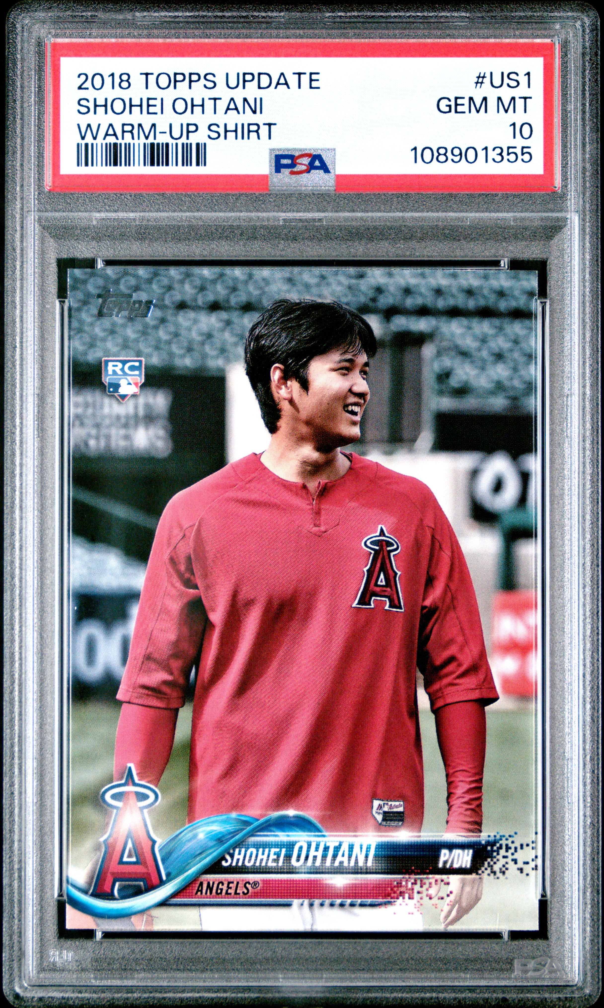 front card 2018 TOPPS UPDATE SHOHEI OHTANI WARM-UP SHIRT PSA GEM MT 10