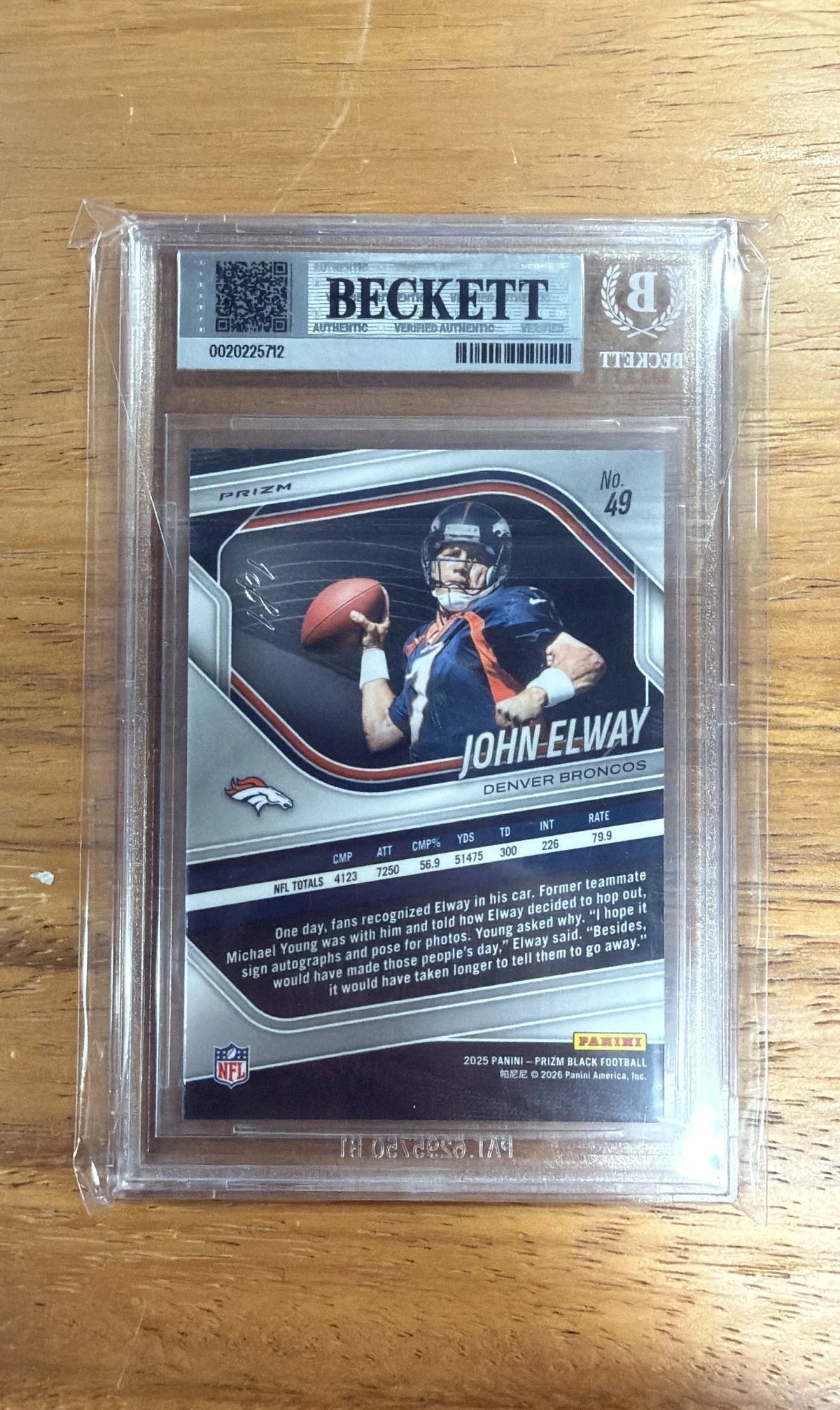 2025 PRIZM BLACK JOHN ELWAY BLACK 1/1 BGS 8.5
