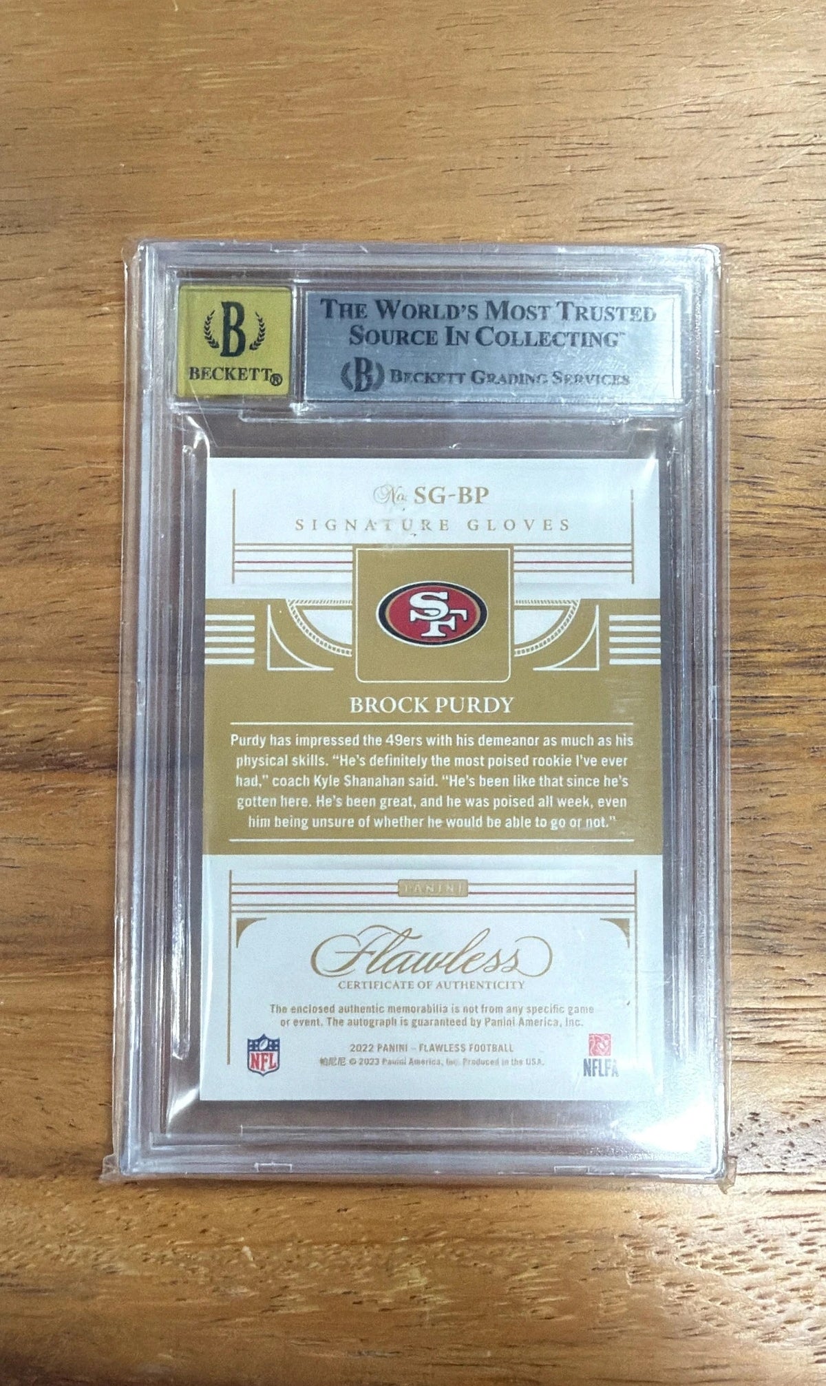 2022 FLAWLESS BROCK PURDY GLOVES PATCH AUTO /15 BGS 8.5/10