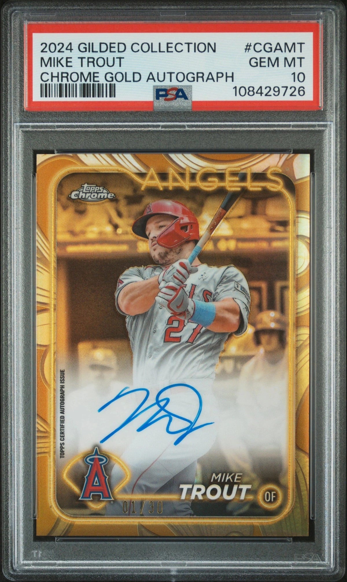 2024 Topps Gilded Collection Chrome Gold Autographs Mike Trout #CGAMT PSA 10