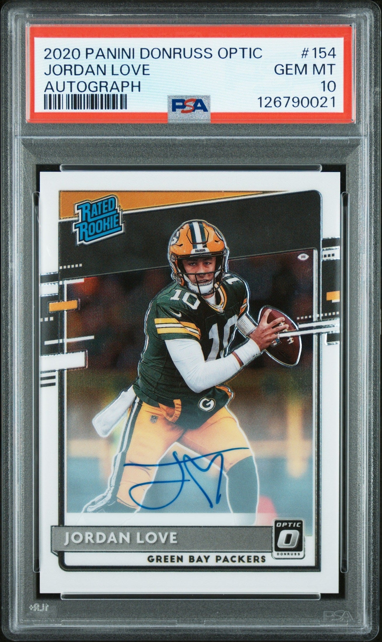 front card 2020 PANINI DONRUSS OPTIC JORDAN LOVE AUTOGRAPH PSA GEM MT 10