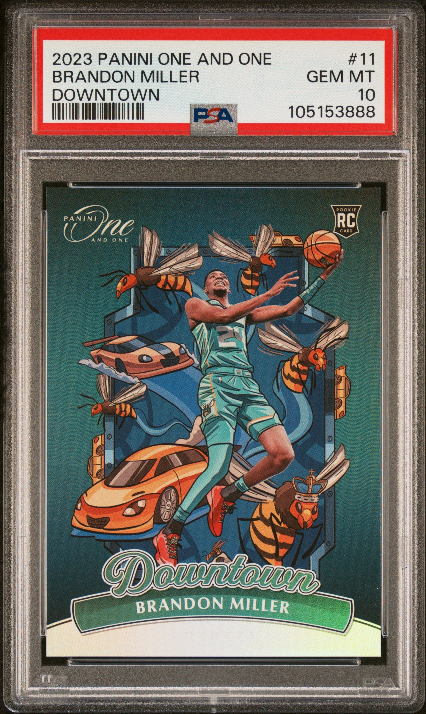 front card 2023 PANINI ONE AND ONE DOWNTOWN BRANDON MILLER PSA GEM MT 10