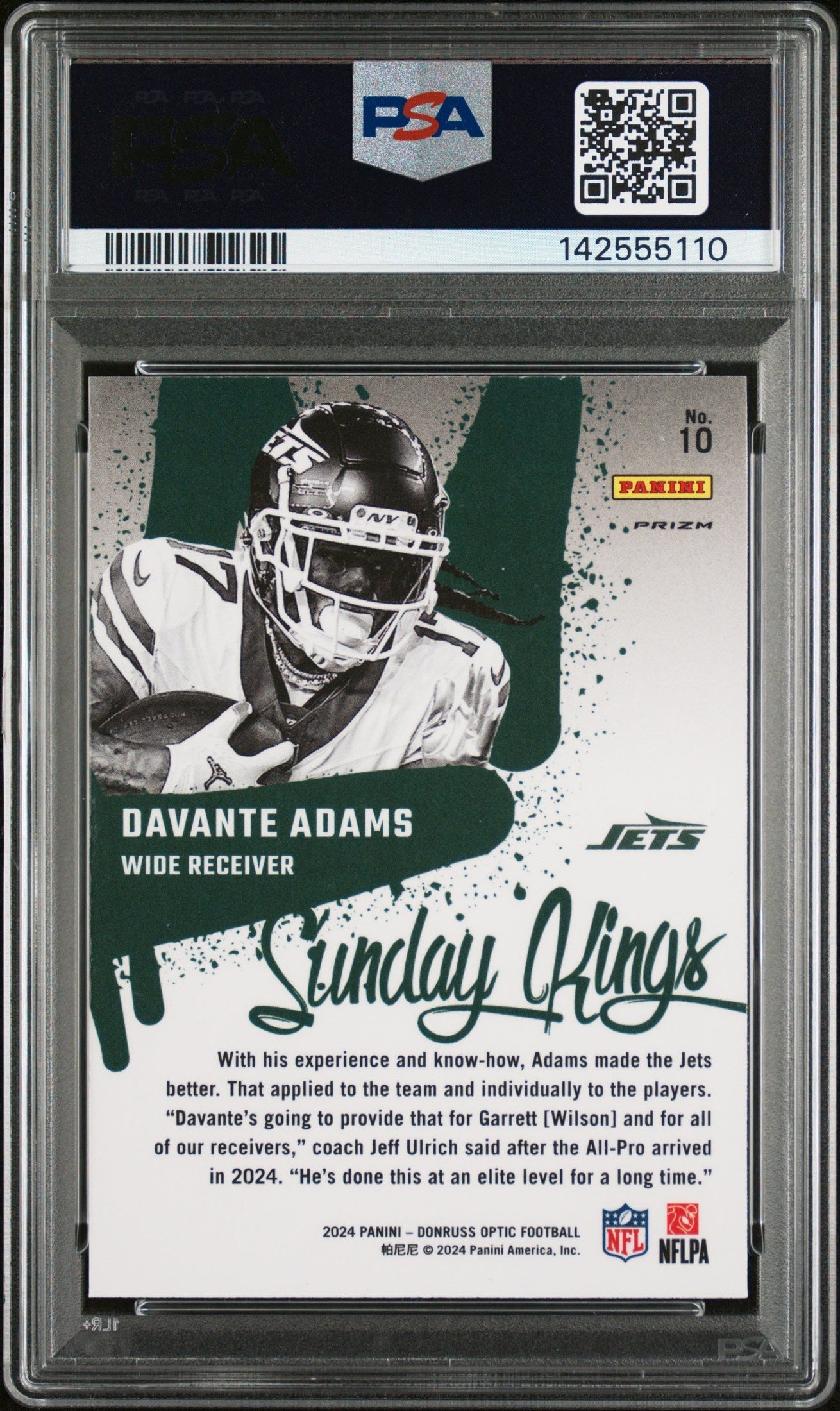 rear card 2024 PANINI DONRUSS OPTIC SUNDAY KINGS DAVANTE ADAMS PSA MINT 9