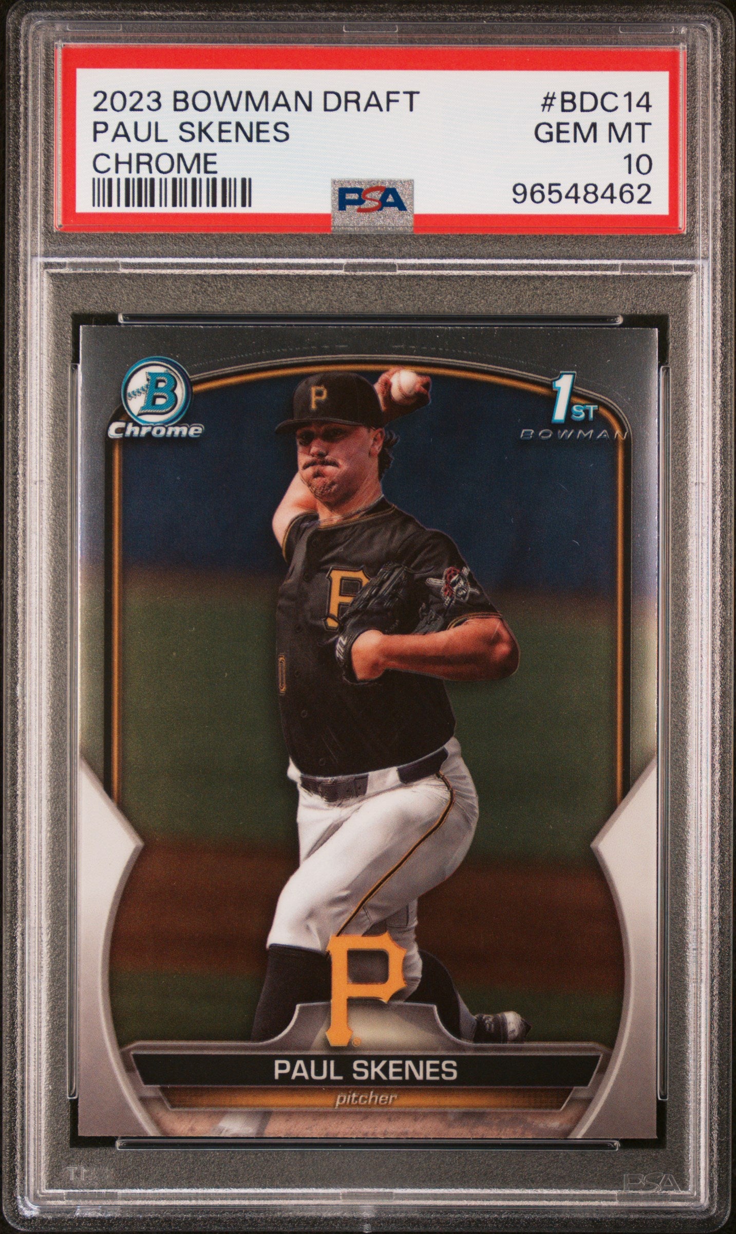 front card 2023 BOWMAN DRAFT PAUL SKENES CHROME PSA GEM MT 10