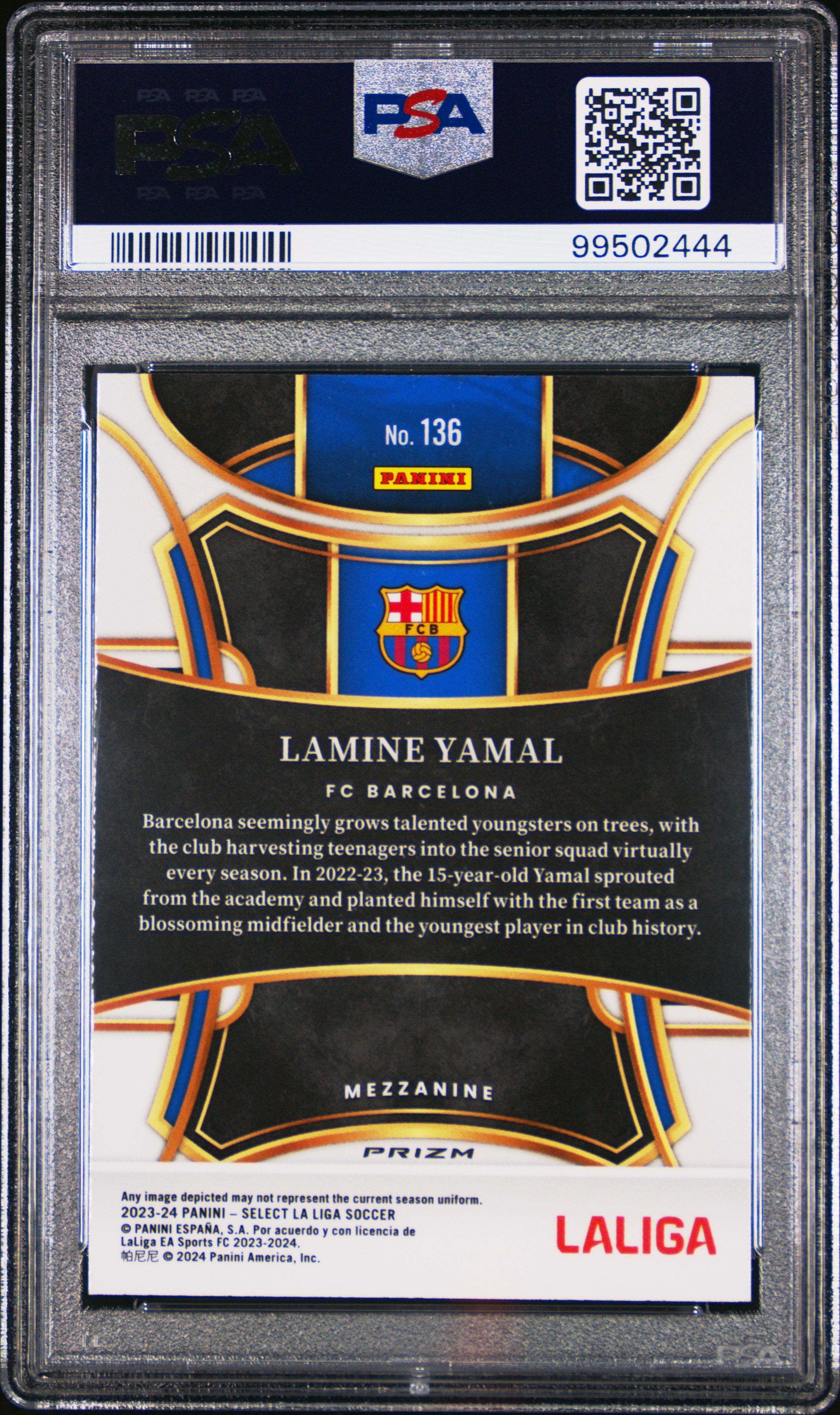 rear card 2023-24 PANINI SELECT LA LIGA LAMINE YAMAL SILVER PSA GEM MT 10
