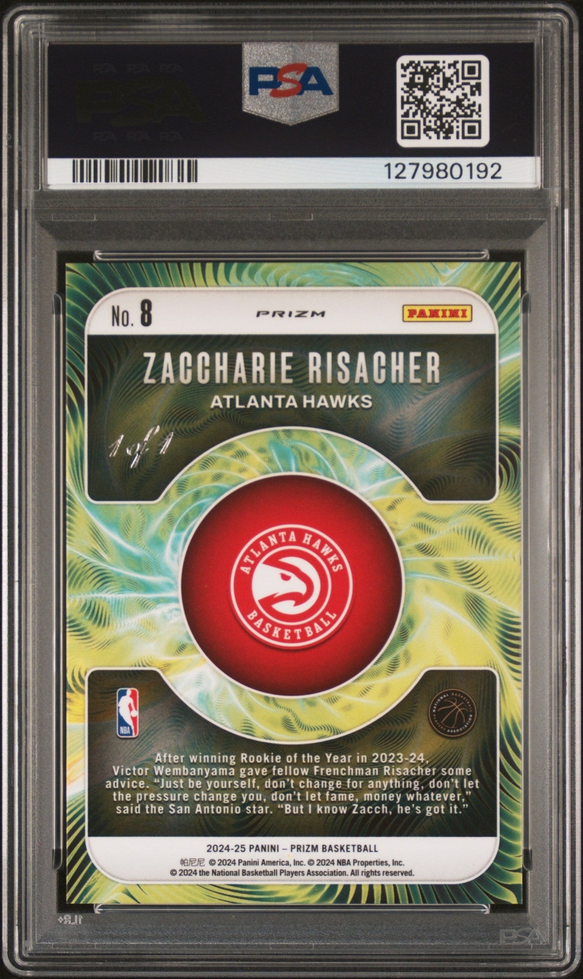 2024 PANINI PRIZM FRACTAL #8 ZACCHARIE RISACHER FRACTAL-BLACK PRIZM 1/1 PSA 10