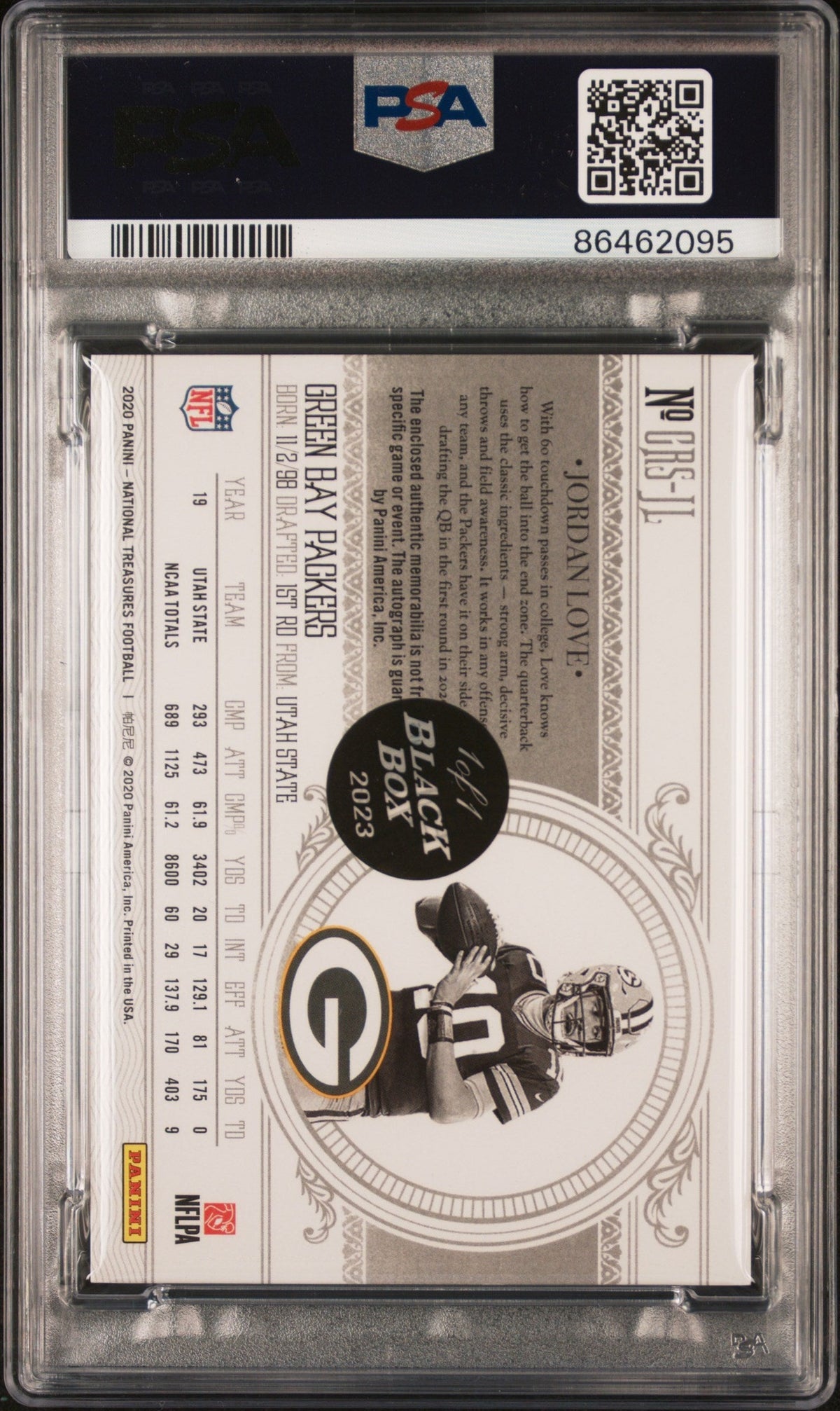 2023 PANINI BLACK BOX #CRSJL JORDAN LOVE '20 N/T CRS.R/P/A-H.GLD.1/1 PSA 10