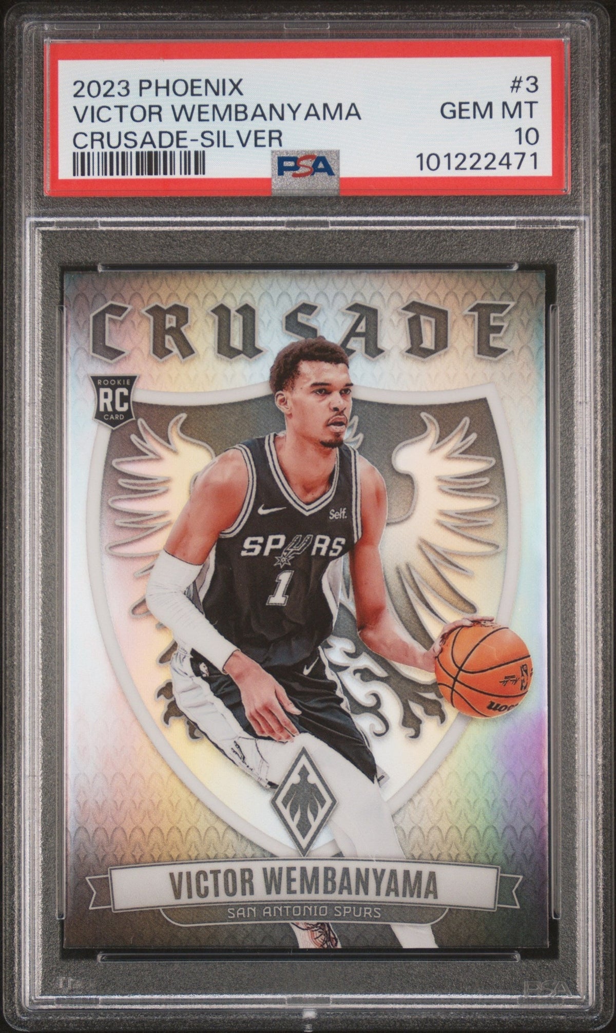 2023 PANINI PHOENIX CRUSADE #3 VICTOR WEMBANYAMA CRUSADE-SILVER PSA 10