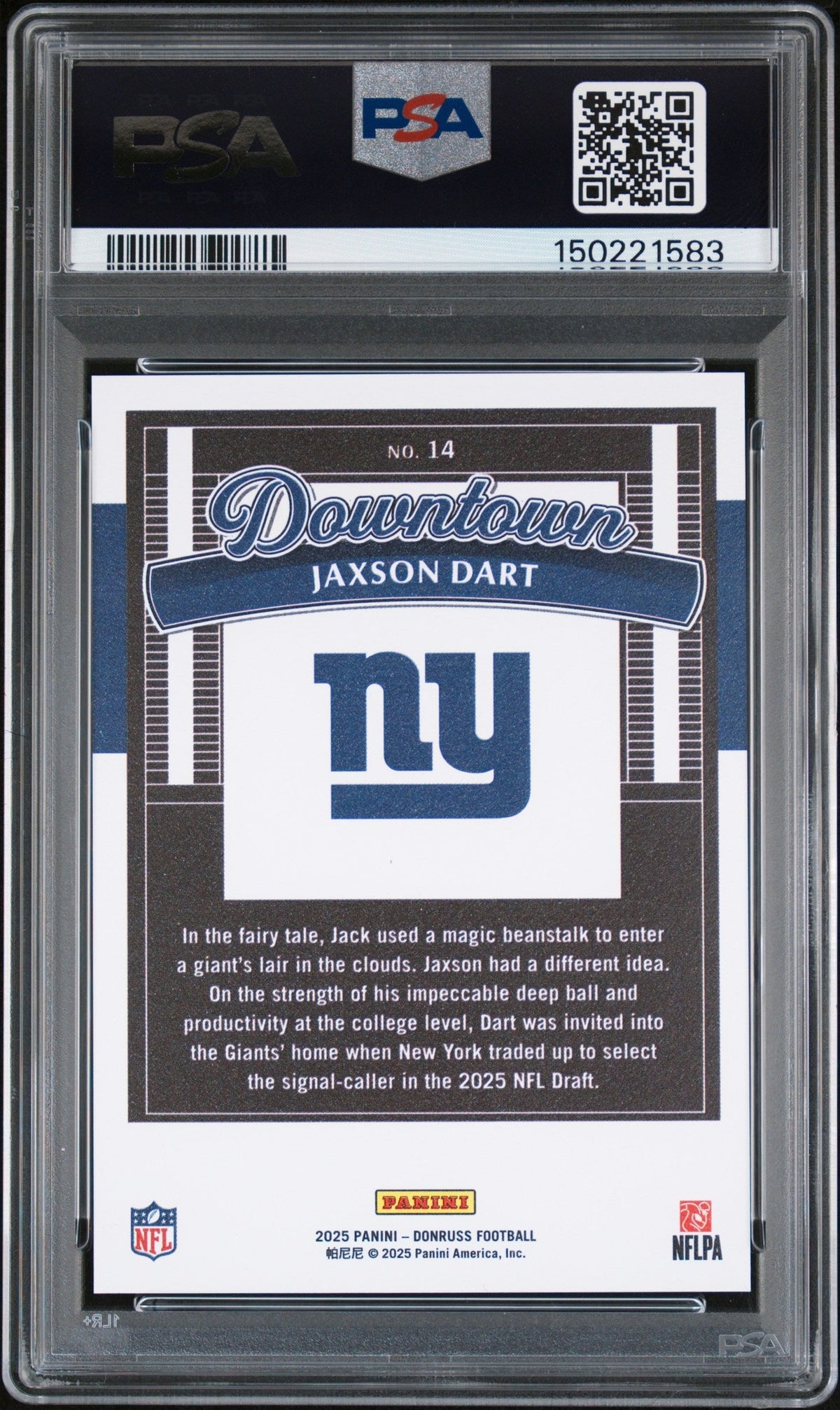 2025 PANINI DONRUSS DOWNTOWN #14 JAXSON DART PSA 10