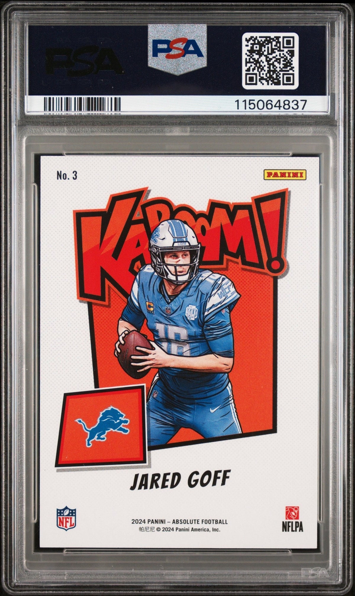2024 PANINI ABSOLUTE KABOOM! HORIZONTAL #3 JARED GOFF HORIZONTAL-GREEN 1/1 PSA 9