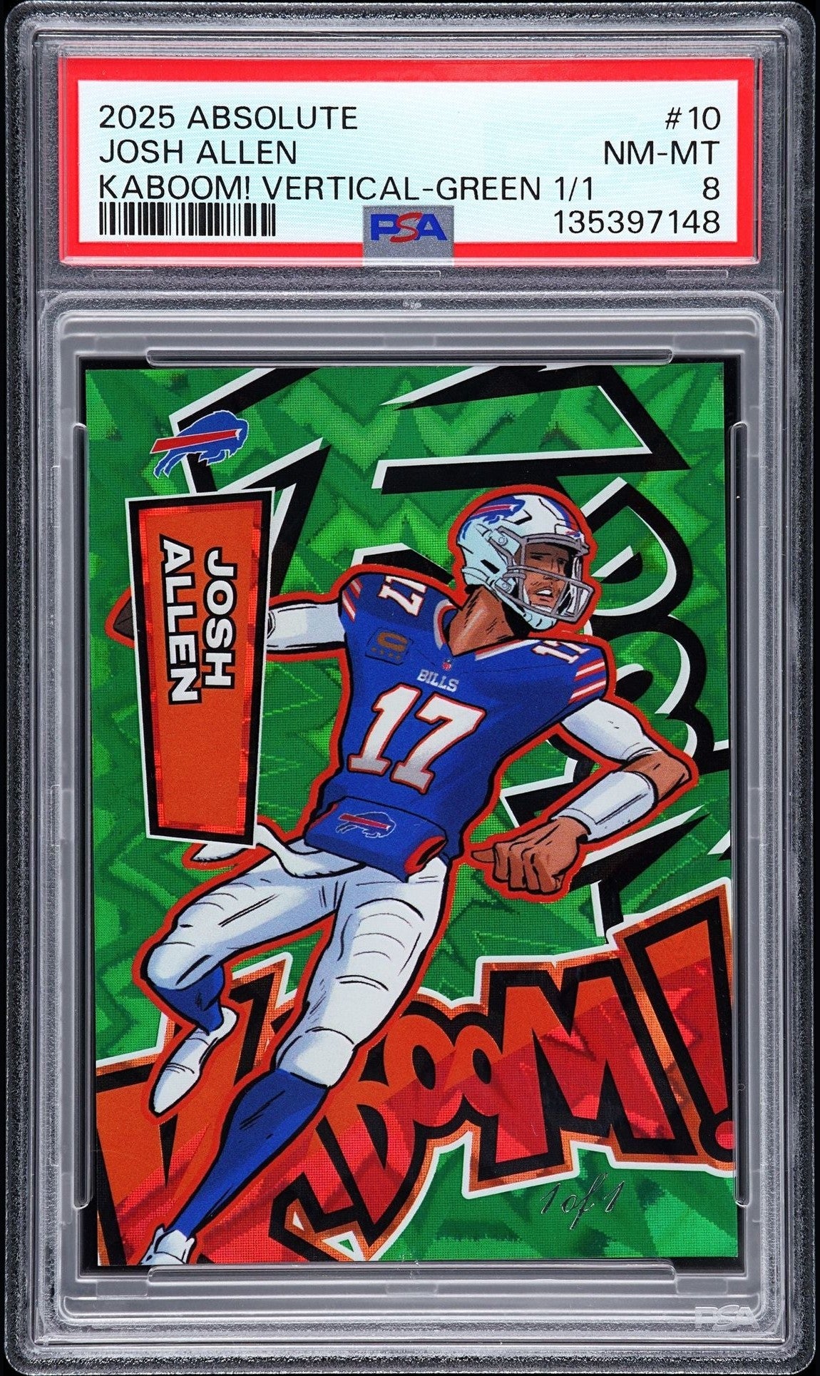 2025 PANINI ABSOLUTE KABOOM! VERTICAL #10 JOSH ALLEN VERTICAL-GREEN 1/1 PSA 8