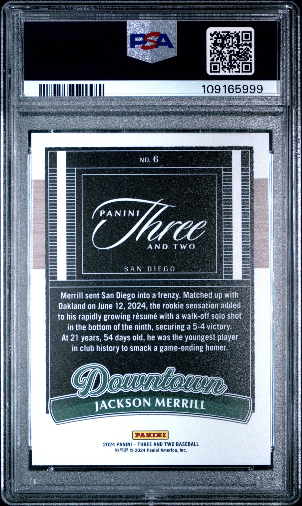2024 PANINI THREE AND TWO DOWNTOWN #6 JACKSON MERRILL PSA 10