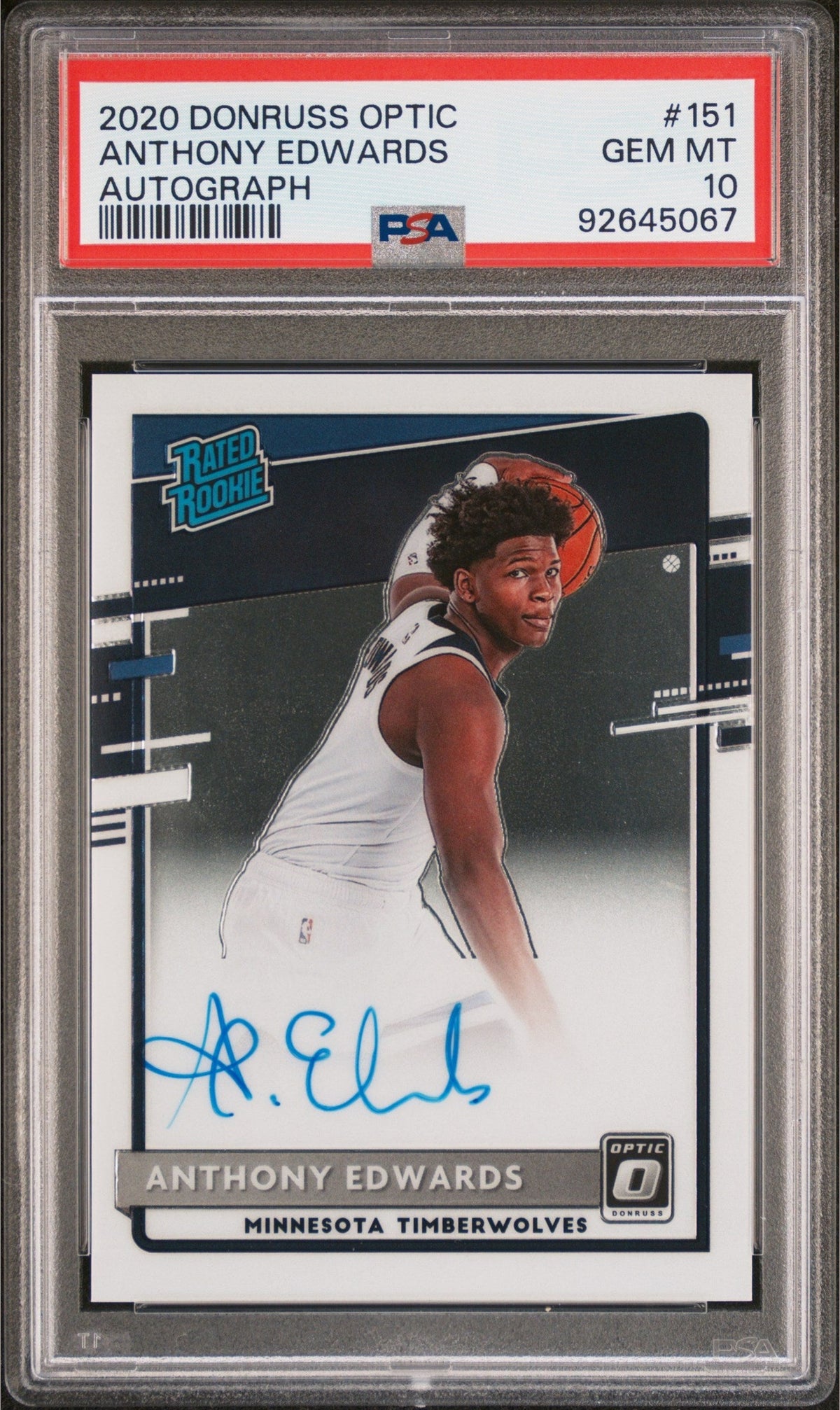 2020 PANINI DONRUSS OPTIC #151 ANTHONY EDWARDS AUTOGRAPH PSA 10