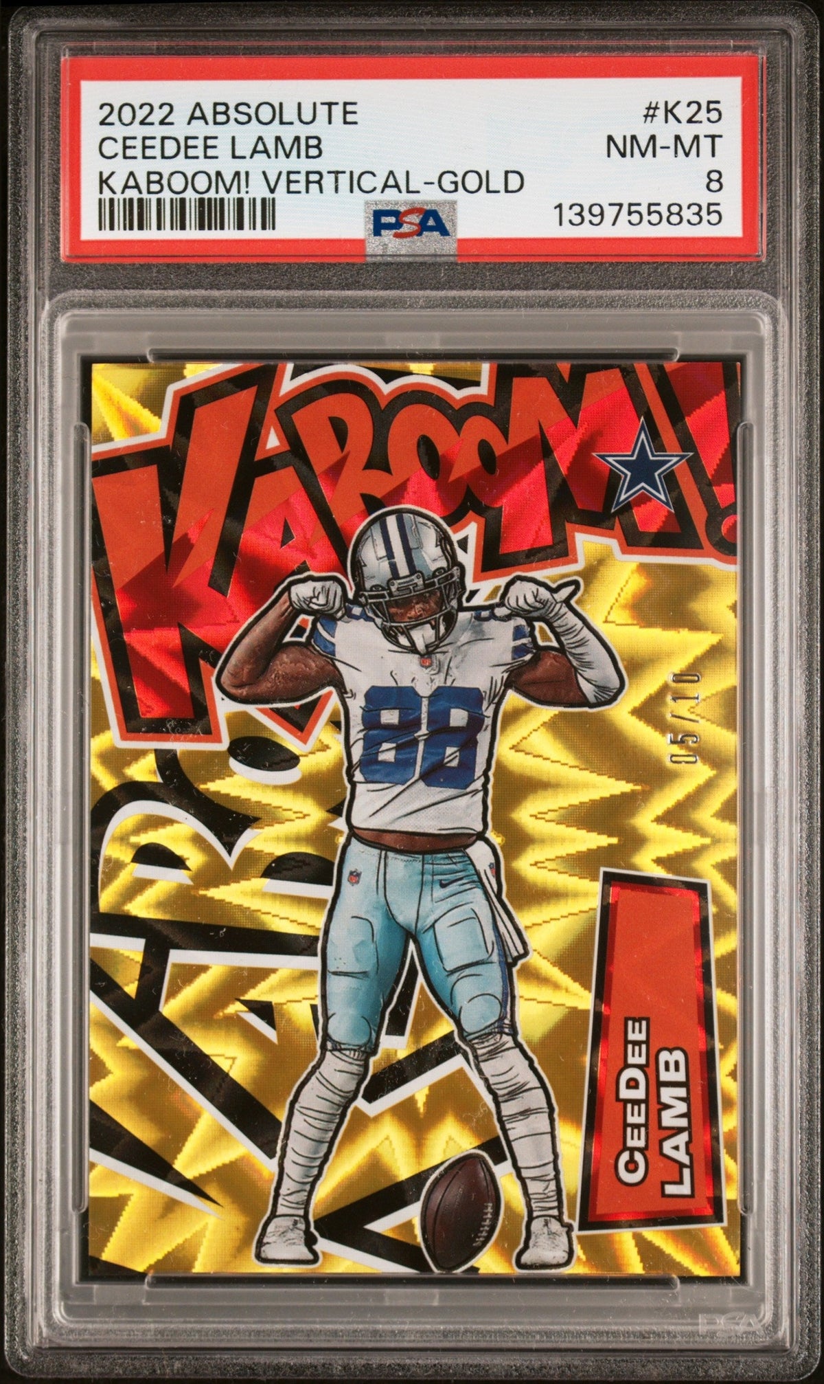 2022 PANINI ABSOLUTE KABOOM! VERTICAL #K25 CEEDEE LAMB VERTICAL-GOLD PSA 8