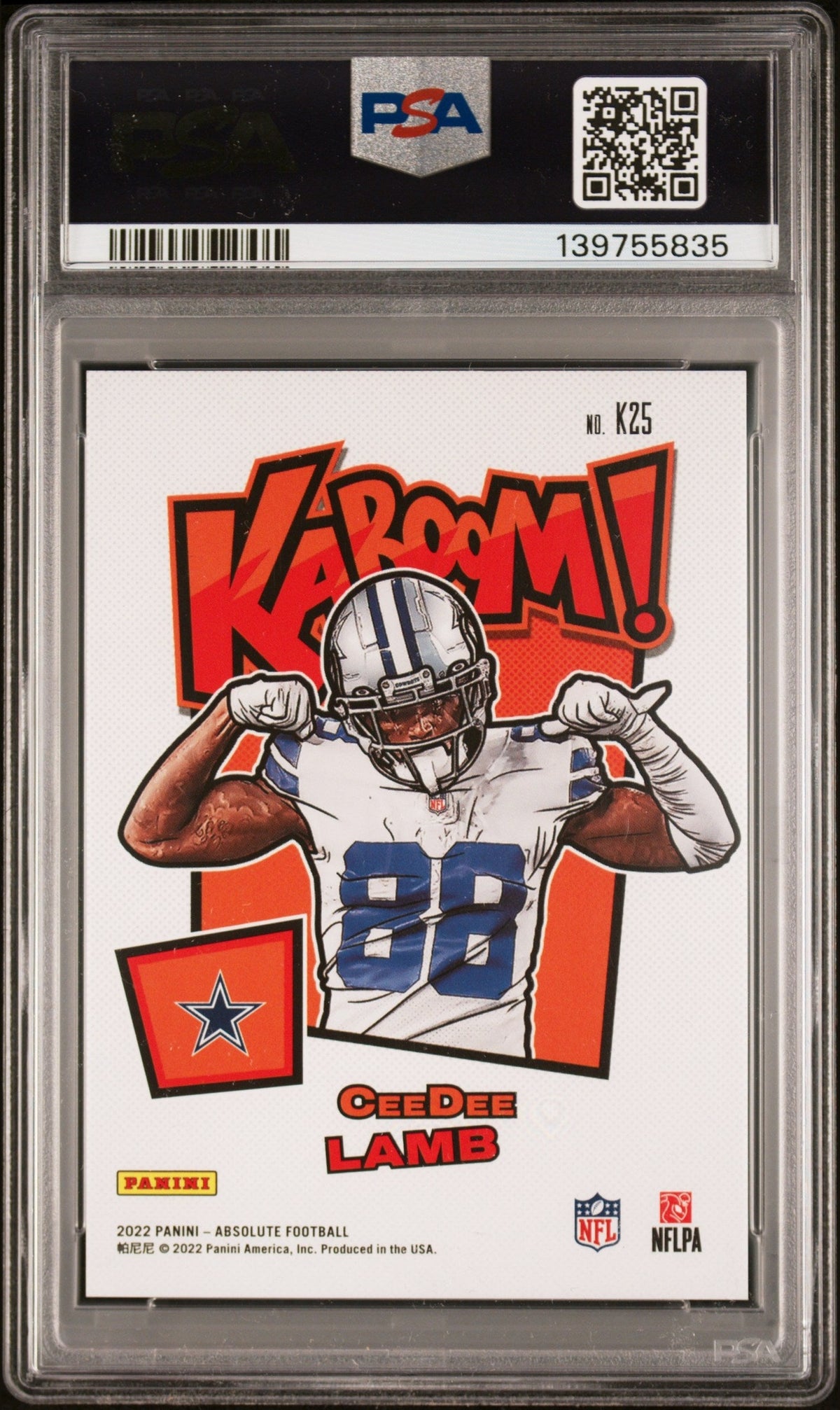 2022 PANINI ABSOLUTE KABOOM! VERTICAL #K25 CEEDEE LAMB VERTICAL-GOLD PSA 8