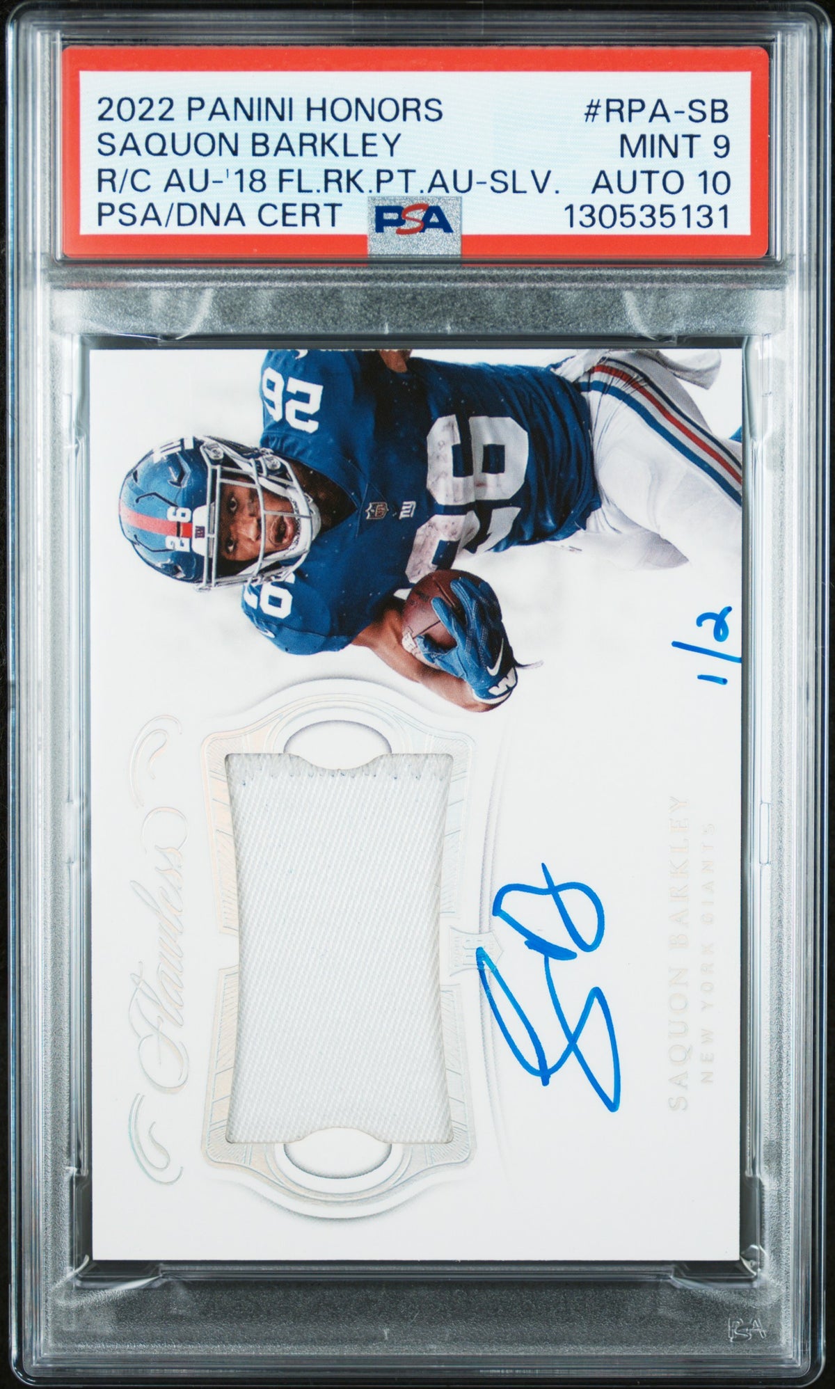 2022 RECOLLECTION #RPA-SB SAQUON BARKLEY R/C AU-'18 FL.RK.PT.AU-SLV. PSA 9