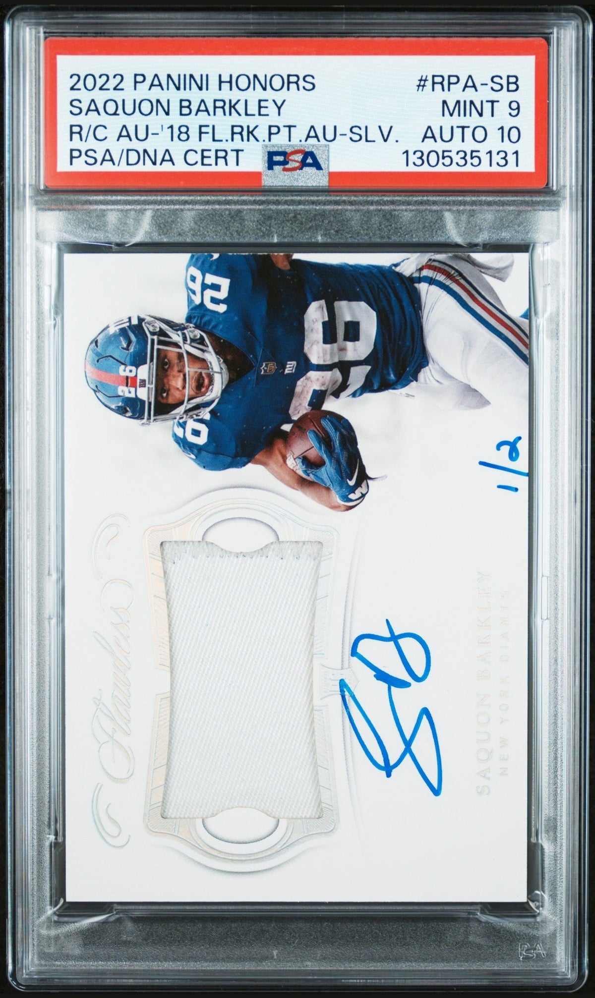 2022 RECOLLECTION #RPA-SB SAQUON BARKLEY R/C AU-'18 FL.RK.PT.AU-SLV. PSA 9