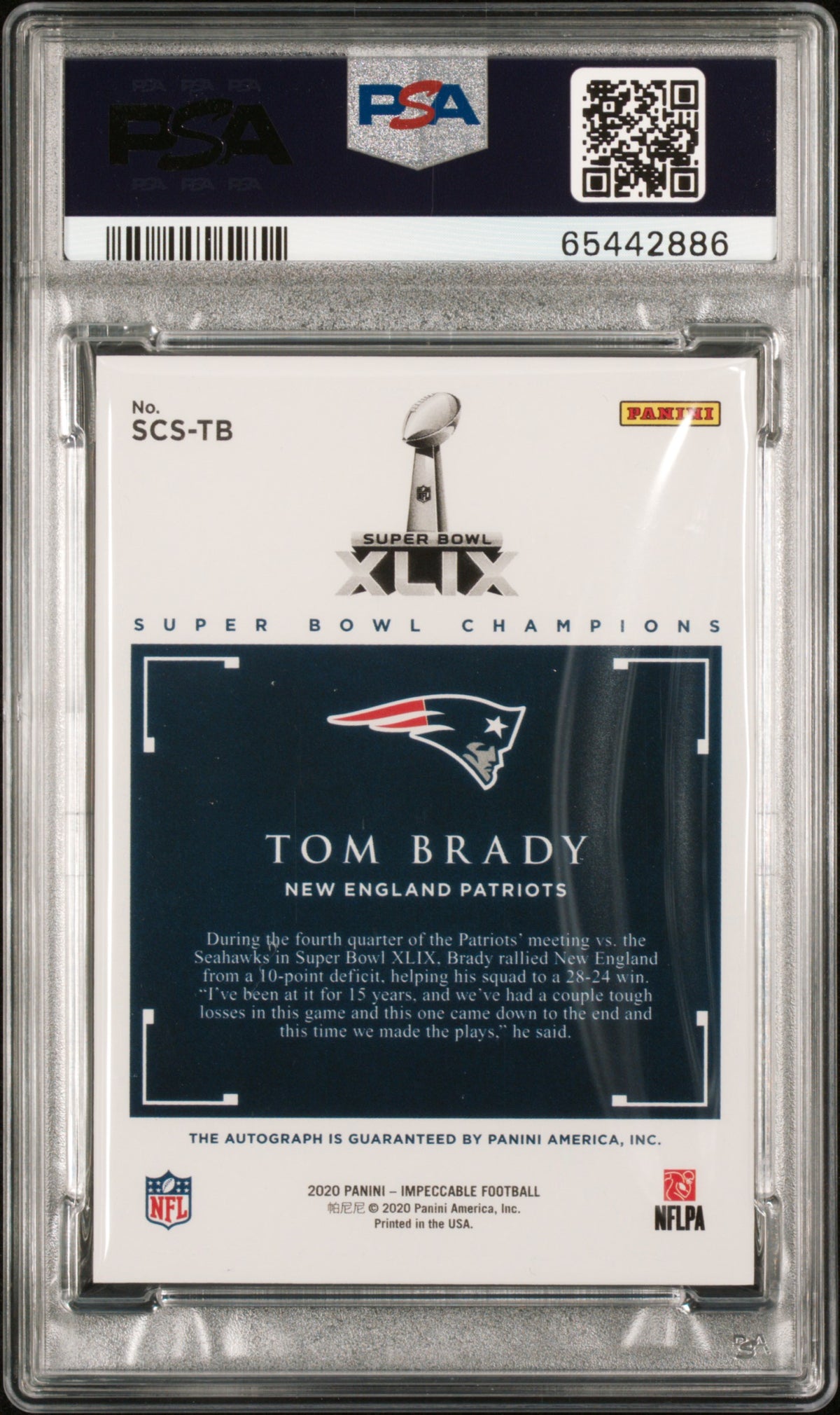 2020 IMPECCABLE SUPER BOWL CHAMPION SIGNATURES #SCSTB TOM BRADY SIG. PSA 9