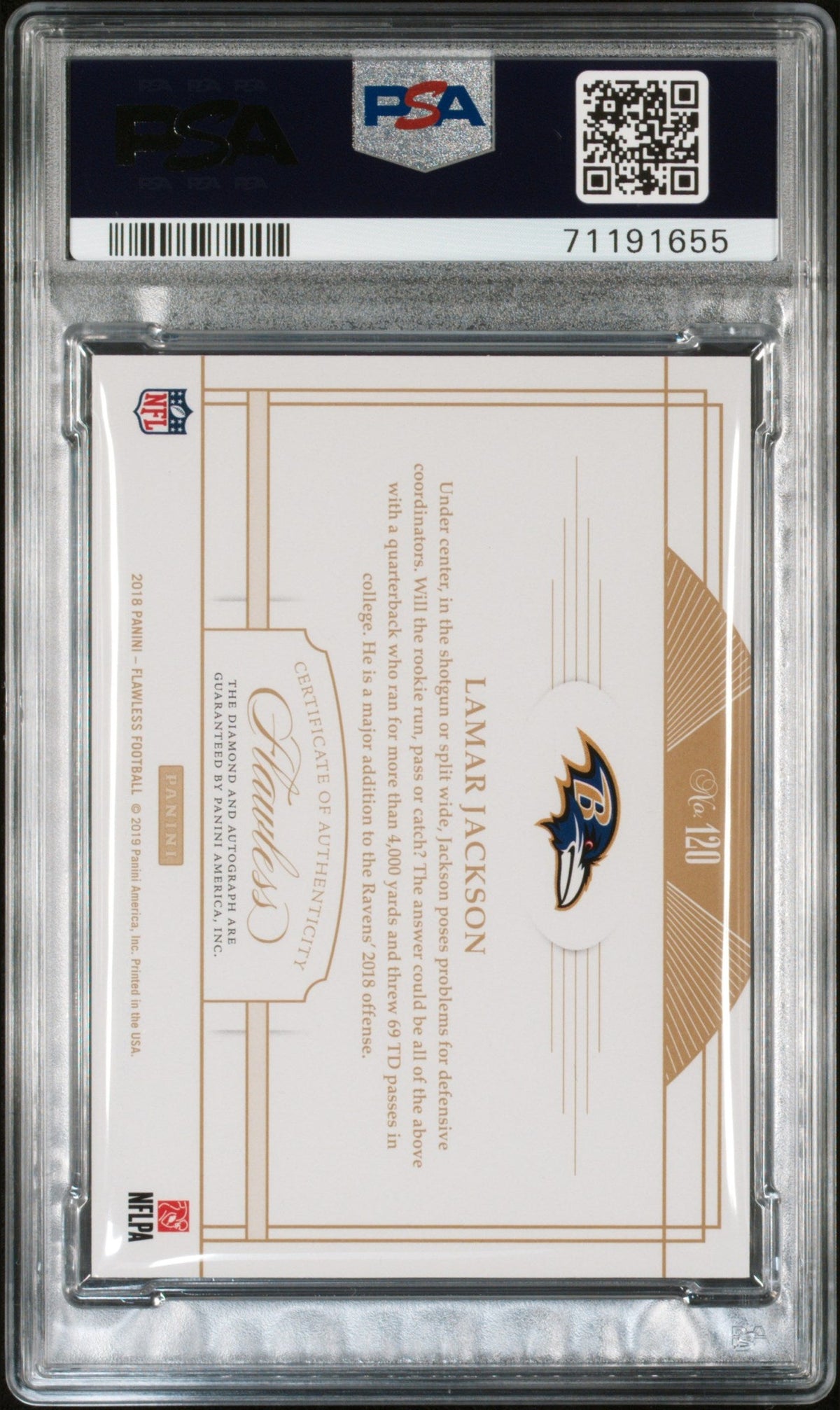 2018 Panini Flawless #120 Lamar Jackson Rookie Gem Signature-Diamond PSA 10