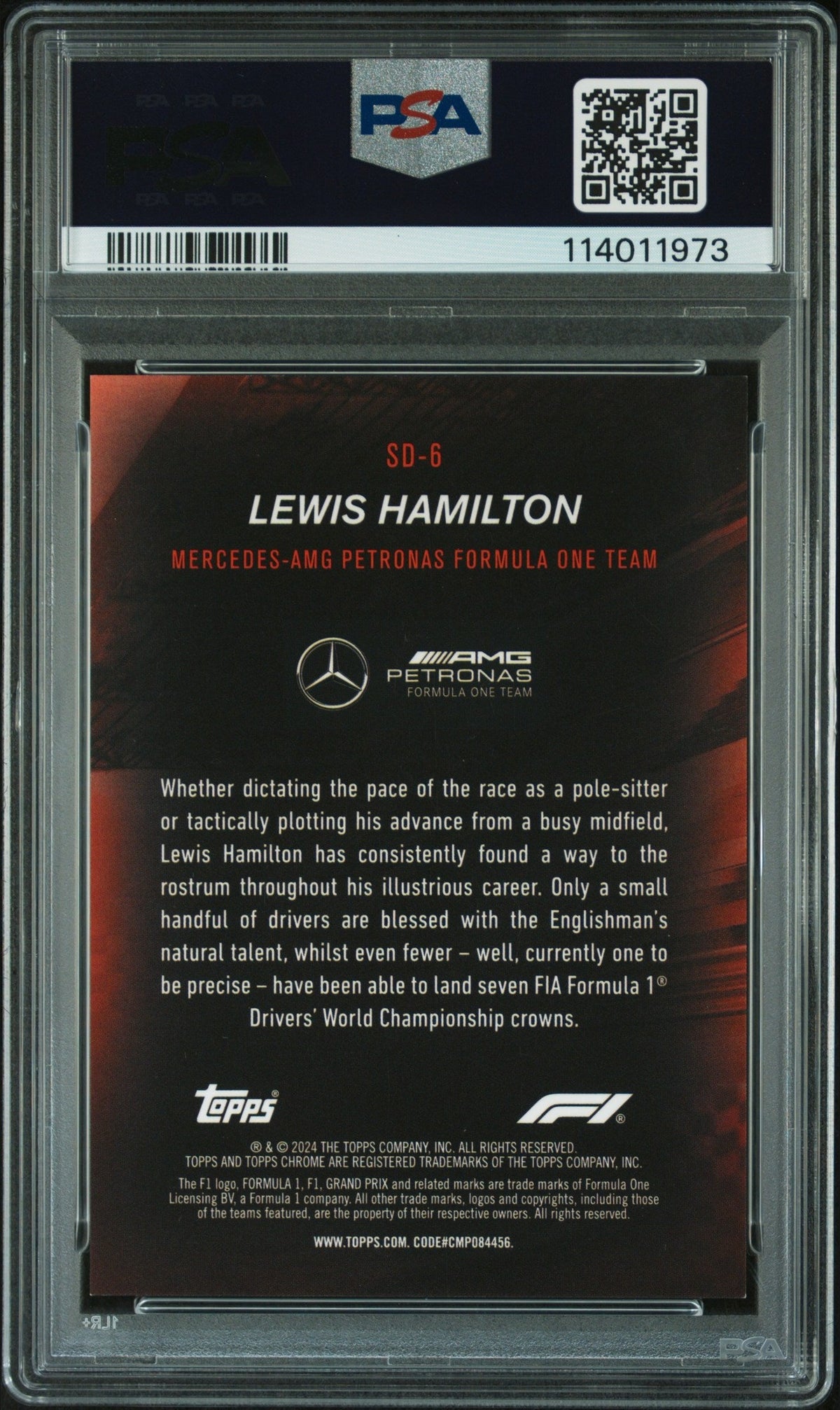 2024 Formula 1 Sapphire Speed Demons #SD6 Lewis Hamilton Black & White PSA 8