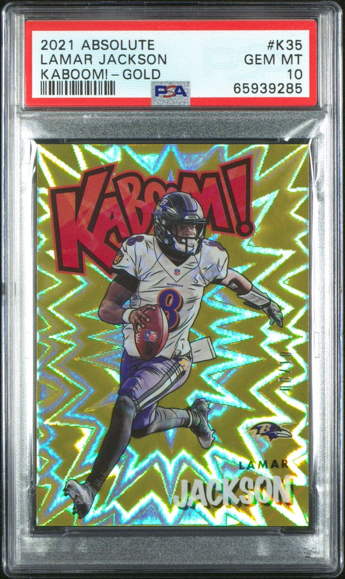 2021 Panini Absolute Kaboom! #K35 Lamar Jackson Gold PSA 10