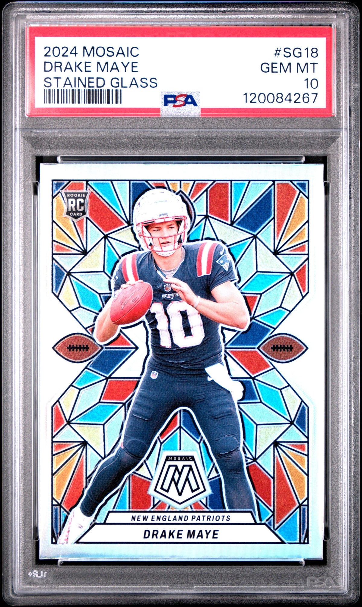2024 Panini Mosaic Stained Glass #SG18 Drake Maye PSA 10