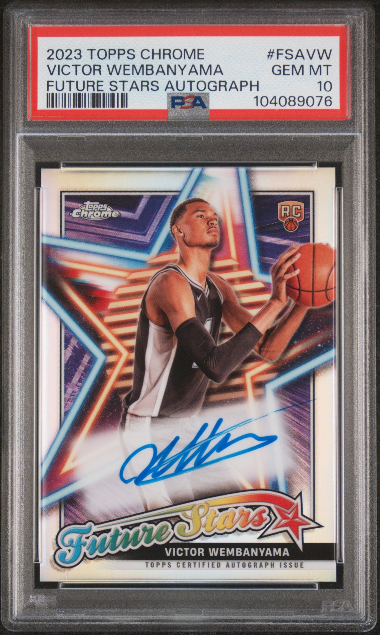 front card 2023 TOPPS CHROME FUTURE STARS AUTOGRAPHS VICTOR WEMBANYAMA PSA GEM MT 10