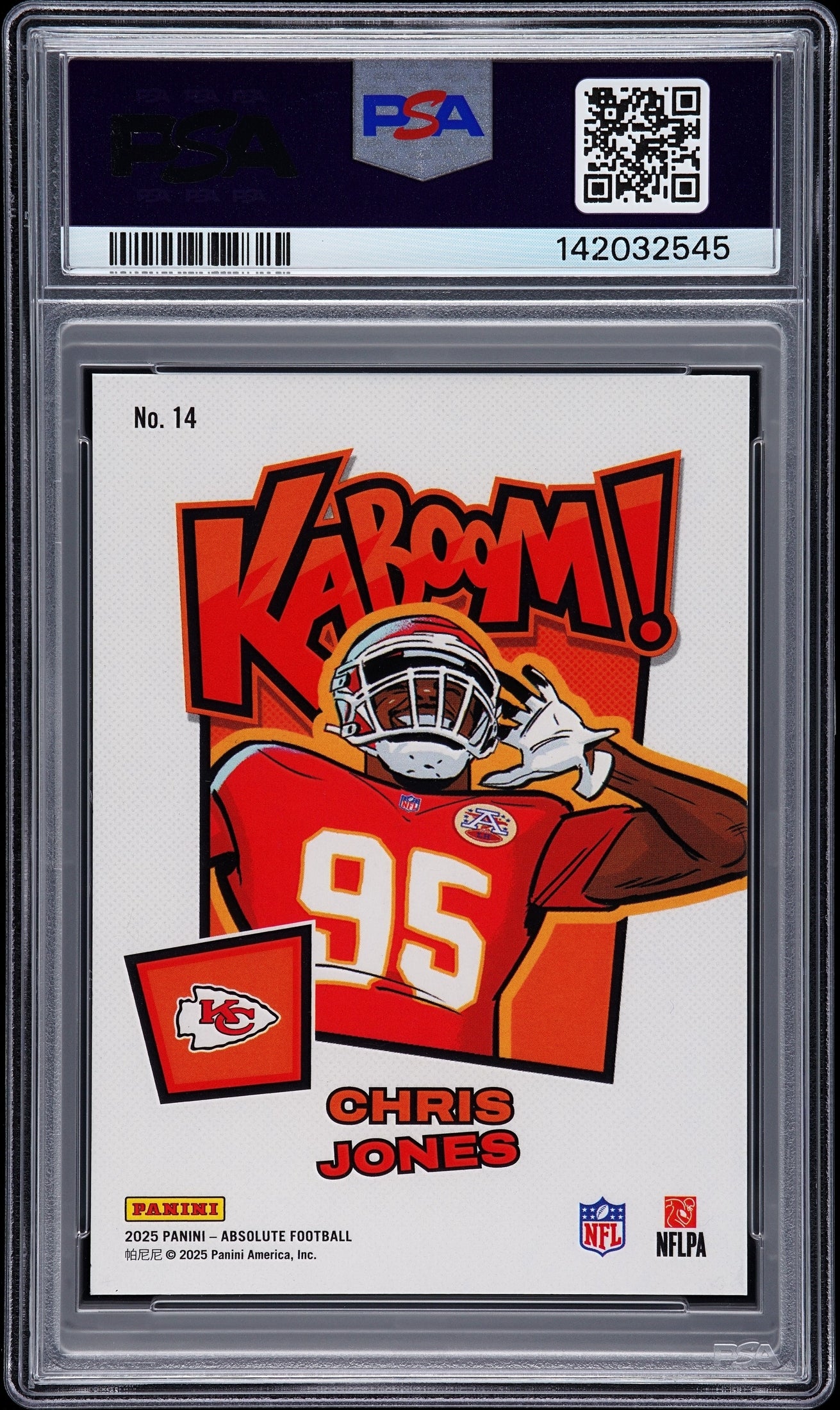 rear card 2025 PANINI ABSOLUTE KABOOM! VERTICAL CHRIS JONES KABOOM! VERTICAL-GREEN 1/1 PSA GEM MT 10