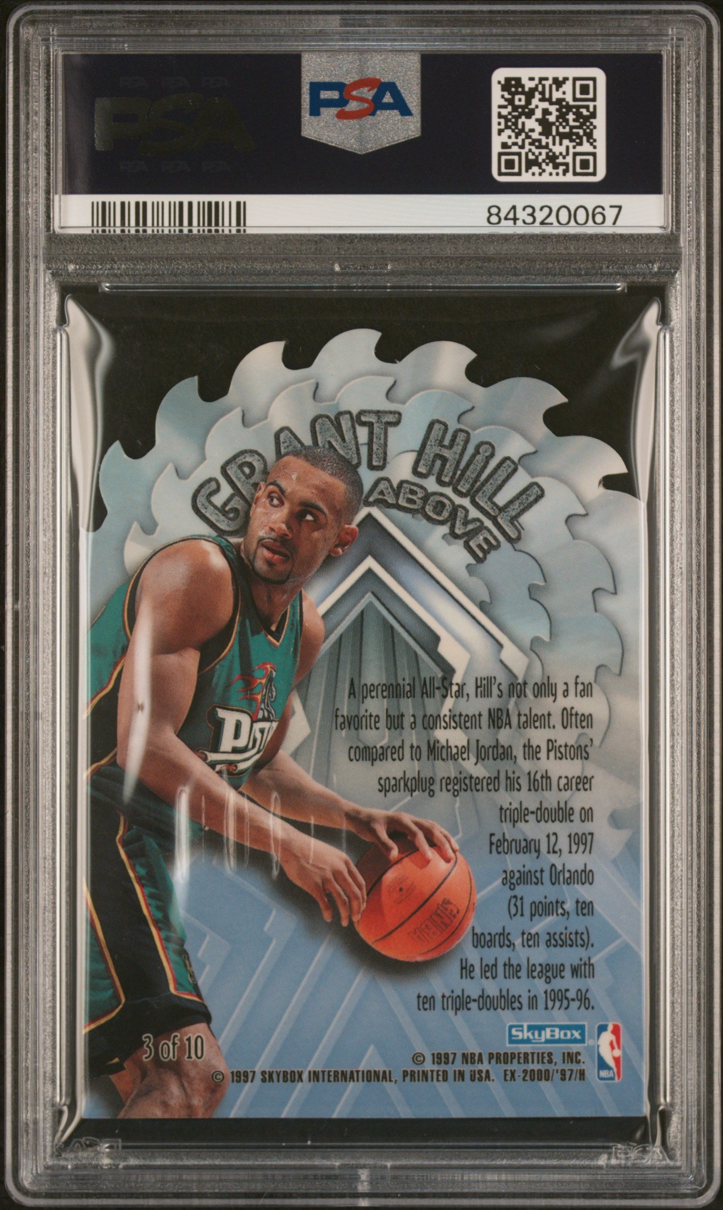 rear card 1996 SKYBOX E-X2000 A CUT ABOVE GRANT HILL A CUT ABOVE PSA MINT 9
