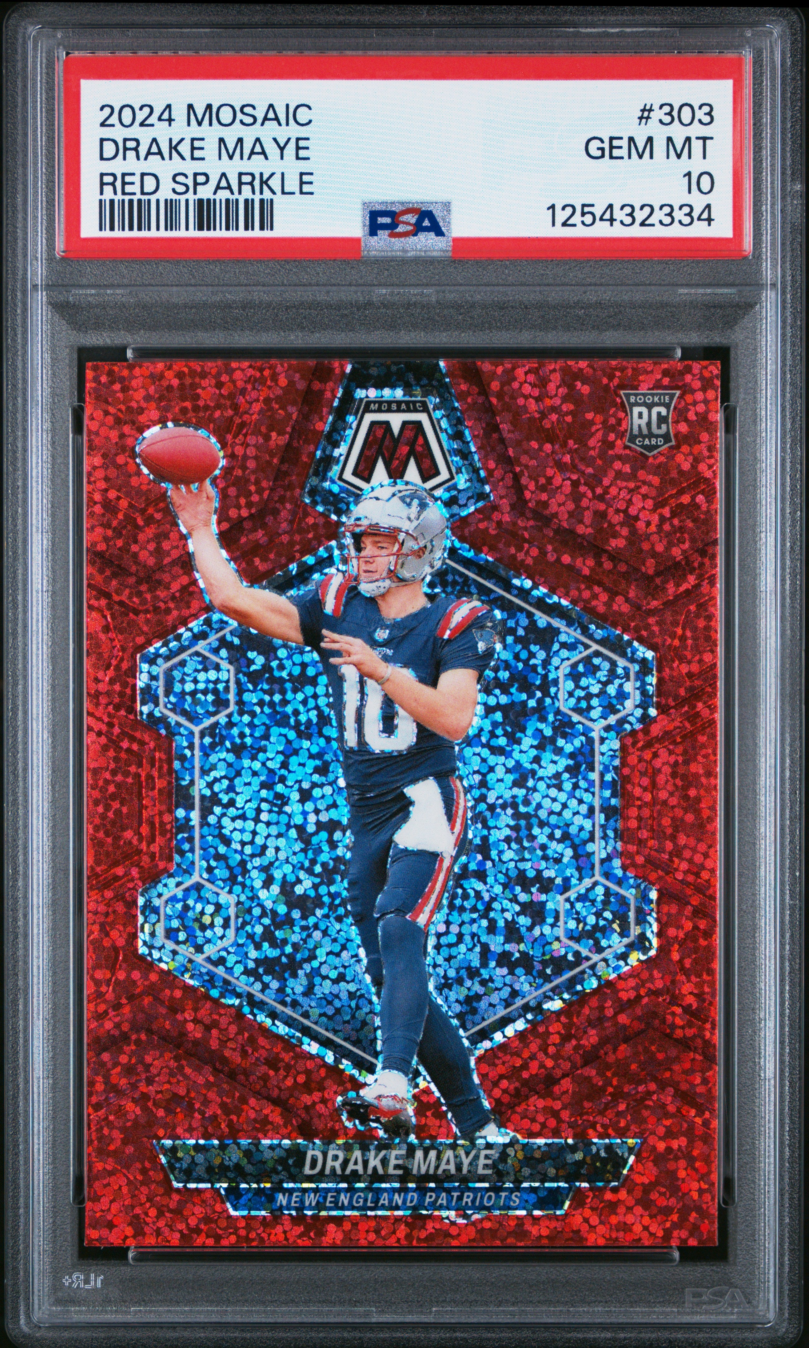 front card 2024 PANINI MOSAIC DRAKE MAYE RED SPARKLE PSA GEM MT 10 