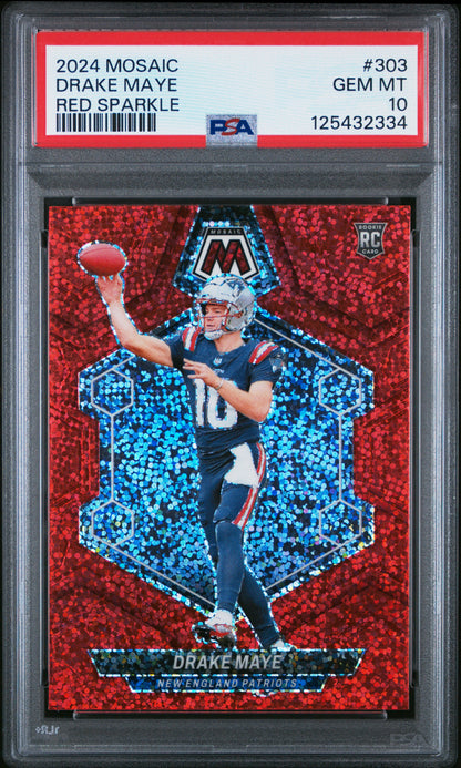 front card 2024 PANINI MOSAIC DRAKE MAYE RED SPARKLE PSA GEM MT 10 