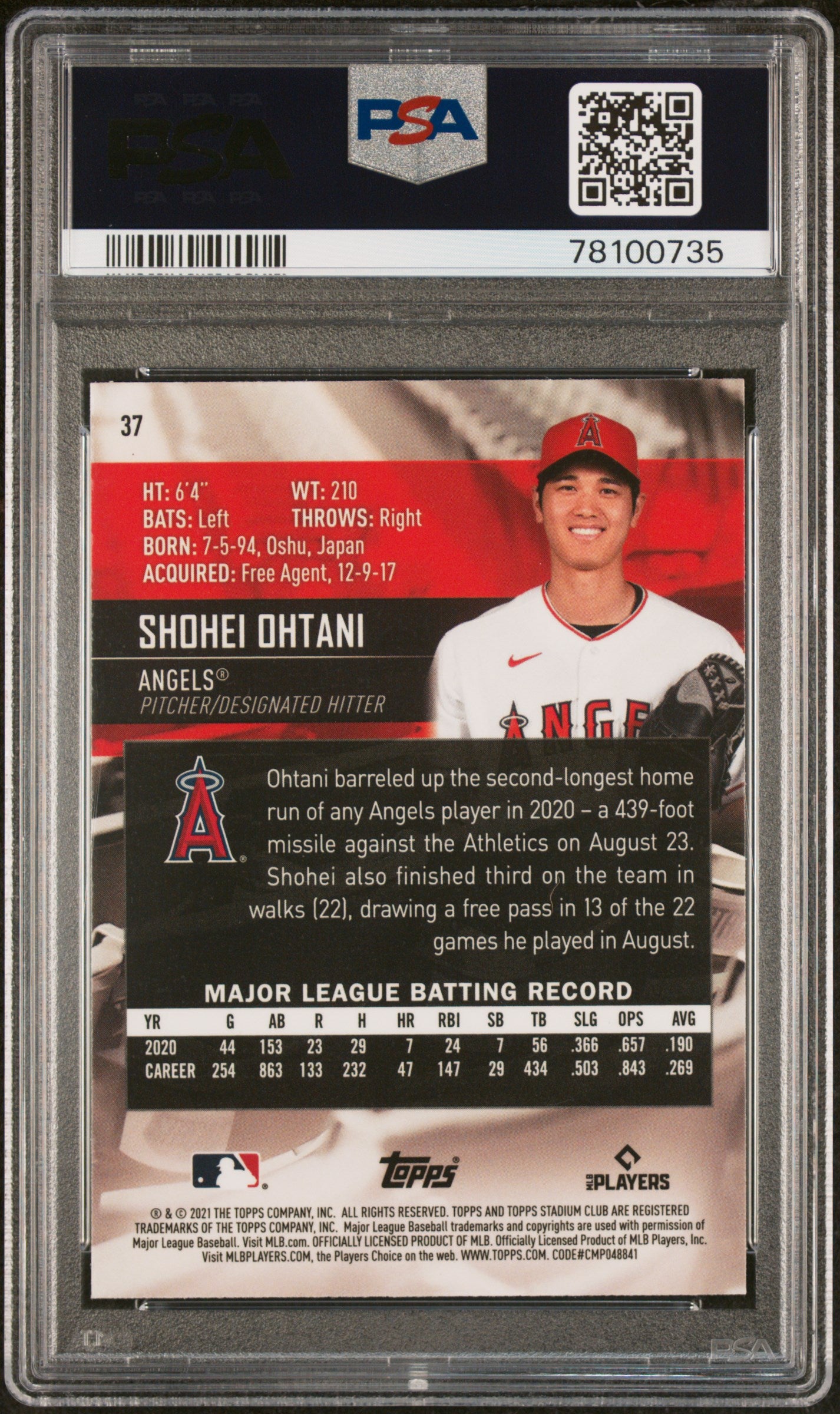 rear card 2021 TOPPS STADIUM CLUB CHROME SHOHEI OHTANI VARIATION-WAVE REFRACTOR PSA GEM MT 10 