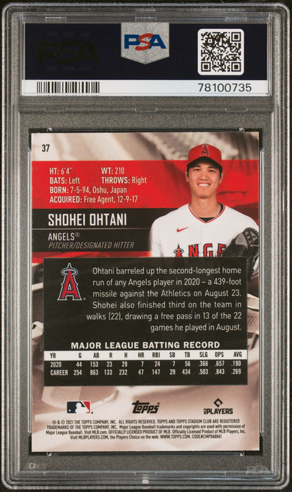 rear card 2021 TOPPS STADIUM CLUB CHROME SHOHEI OHTANI VARIATION-WAVE REFRACTOR PSA GEM MT 10 