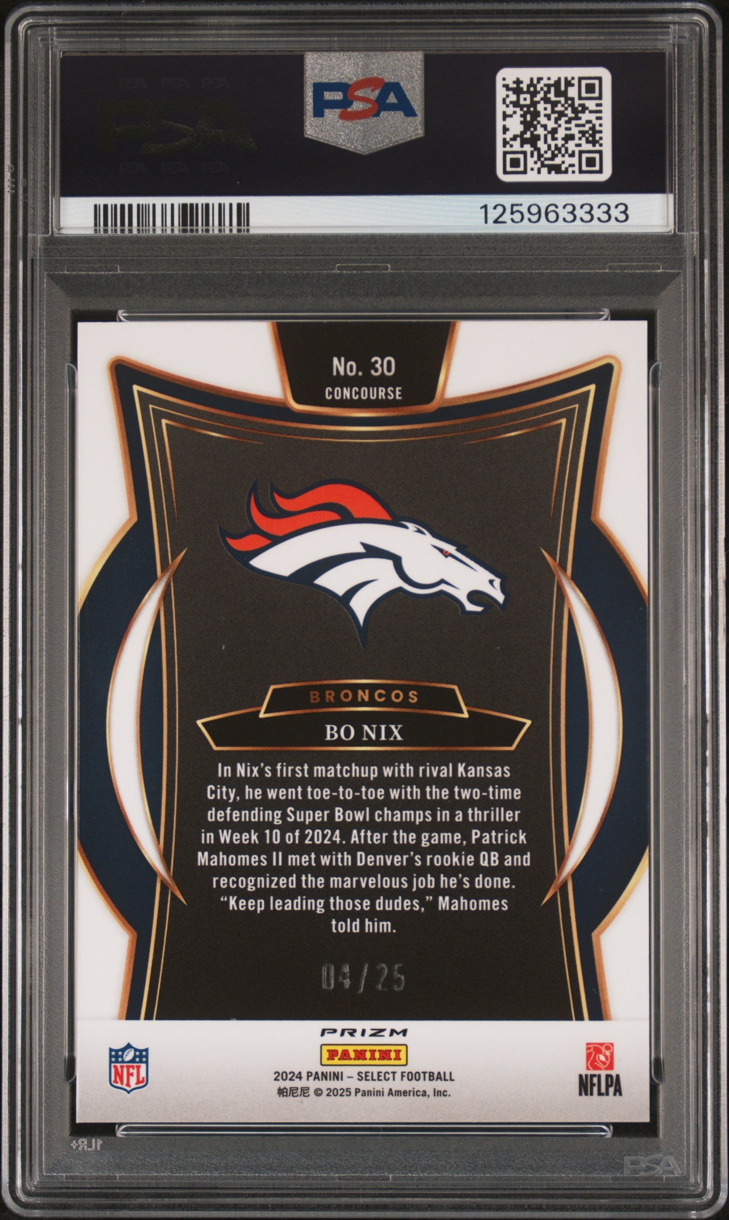 rear card 2024 PANINI SELECT BO NIX BLUE DISCO PSA GEM MT 10 