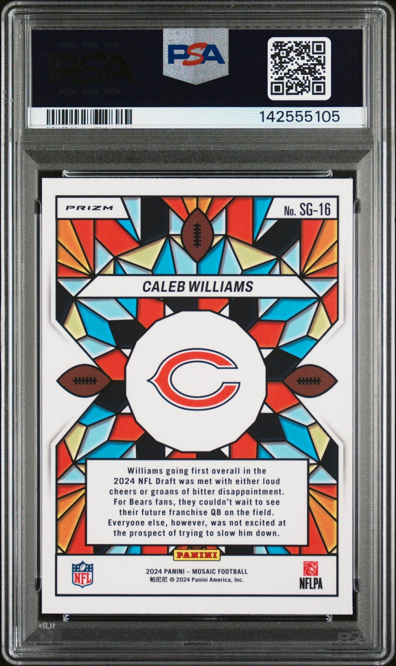 rear card 2024 PANINI MOSAIC STAINED GLASS CALEB WILLIAMS  PSA GEM MT 10 