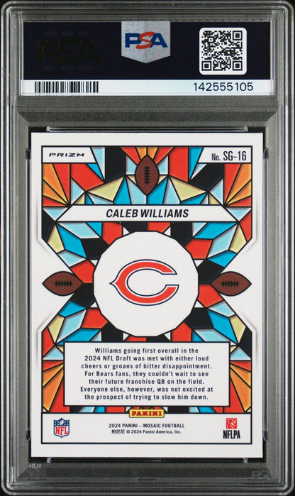 rear card 2024 PANINI MOSAIC STAINED GLASS CALEB WILLIAMS  PSA GEM MT 10 