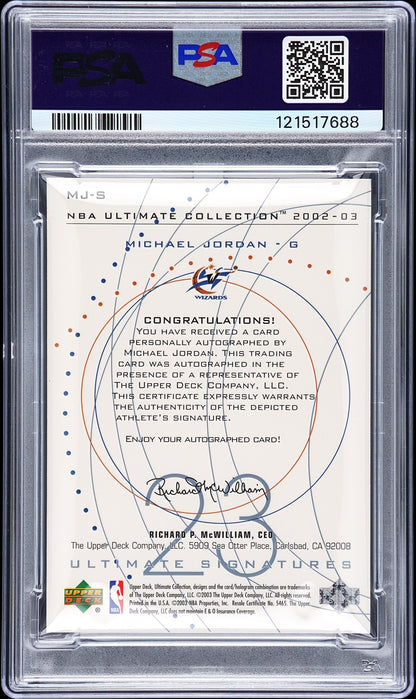 rear card 2002 ULTIMATE COLLECTION ULTIMATE SIGNATURES MICHAEL JORDAN ULTIMATE SIGNATURE PSA GEM MT 10 