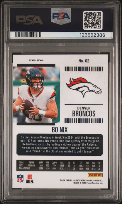 rear card 2024 PANINI CONTENDERS OPTIC BO NIX CRACKED ICE PSA MINT 9 